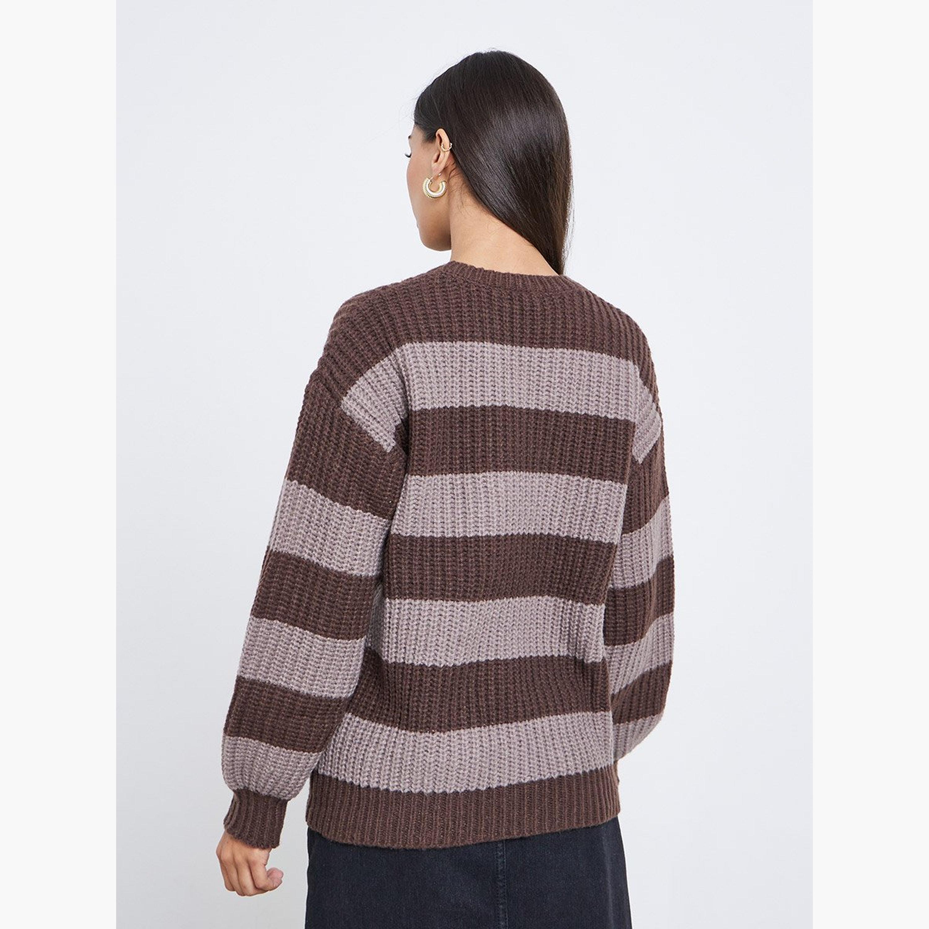 Styli Brown Striped Oversized Sweater-women-winterwear-cardigansandjumpers-jumpers-image-4
