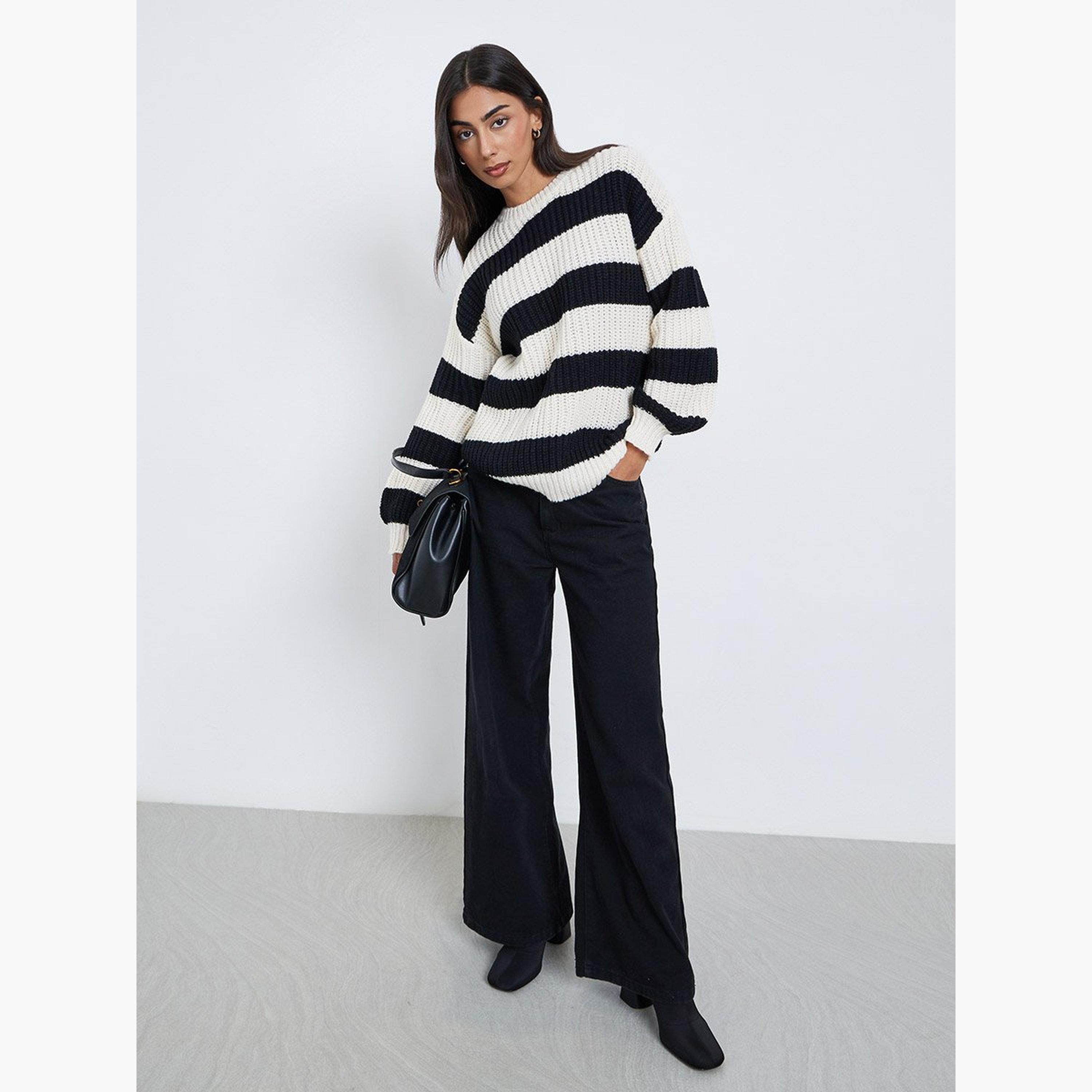 Styli Off-White Striped Oversized Sweater-women-winterwear-cardigansandjumpers-jumpers-image-2