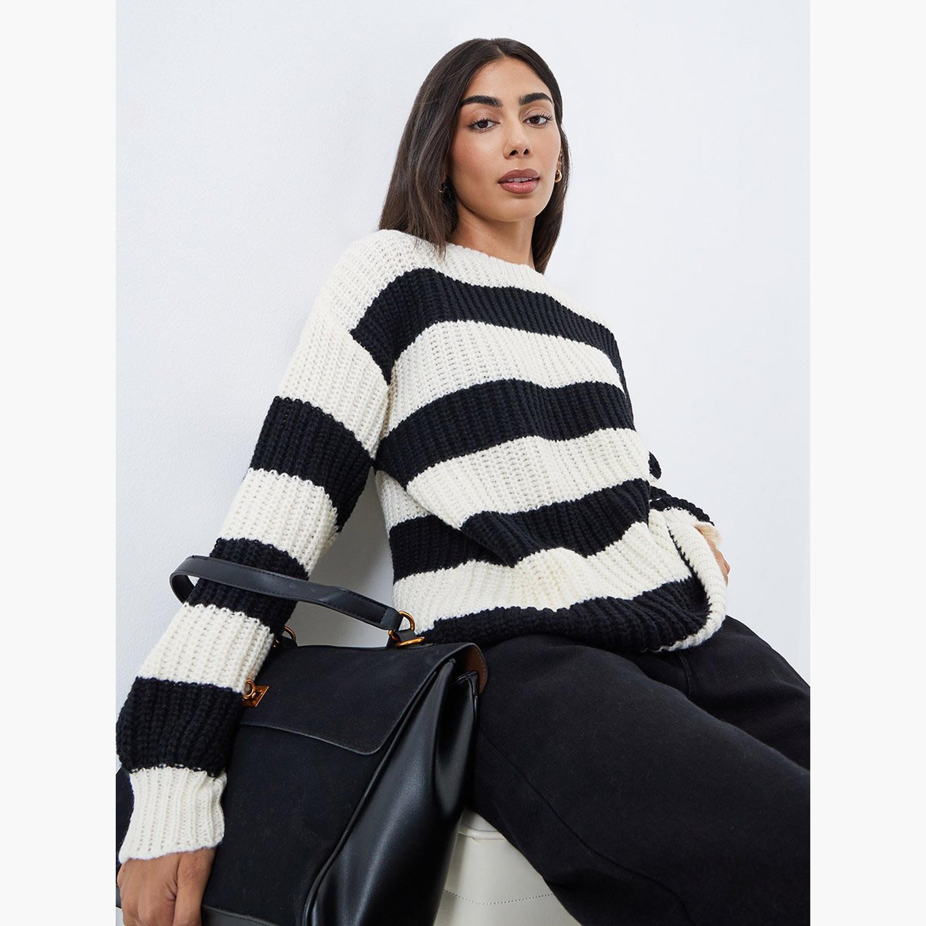 Styli Off-White Striped Oversized Sweater-women-winterwear-cardigansandjumpers-jumpers-image-3