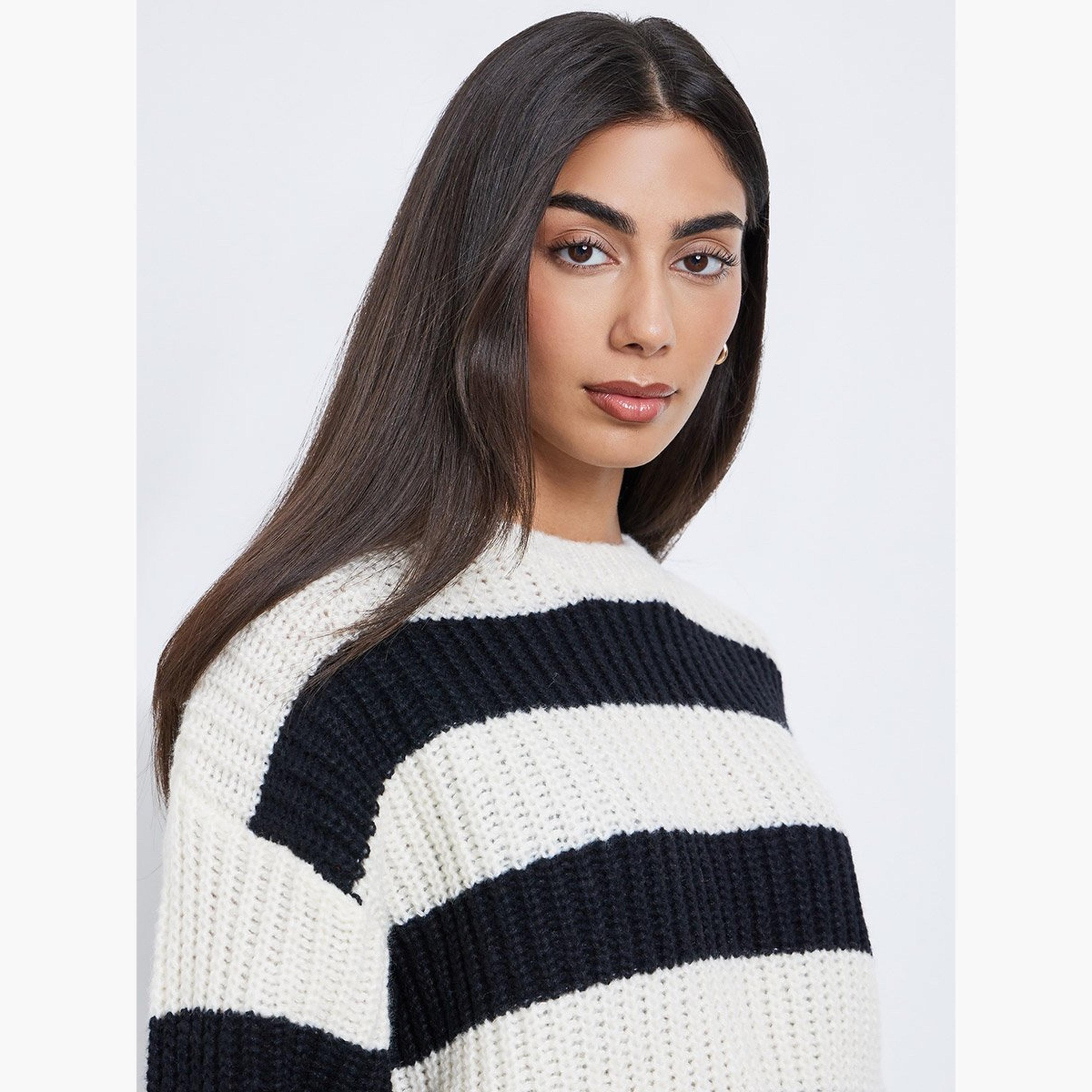 Styli Off-White Striped Oversized Sweater-women-winterwear-cardigansandjumpers-jumpers-image-4