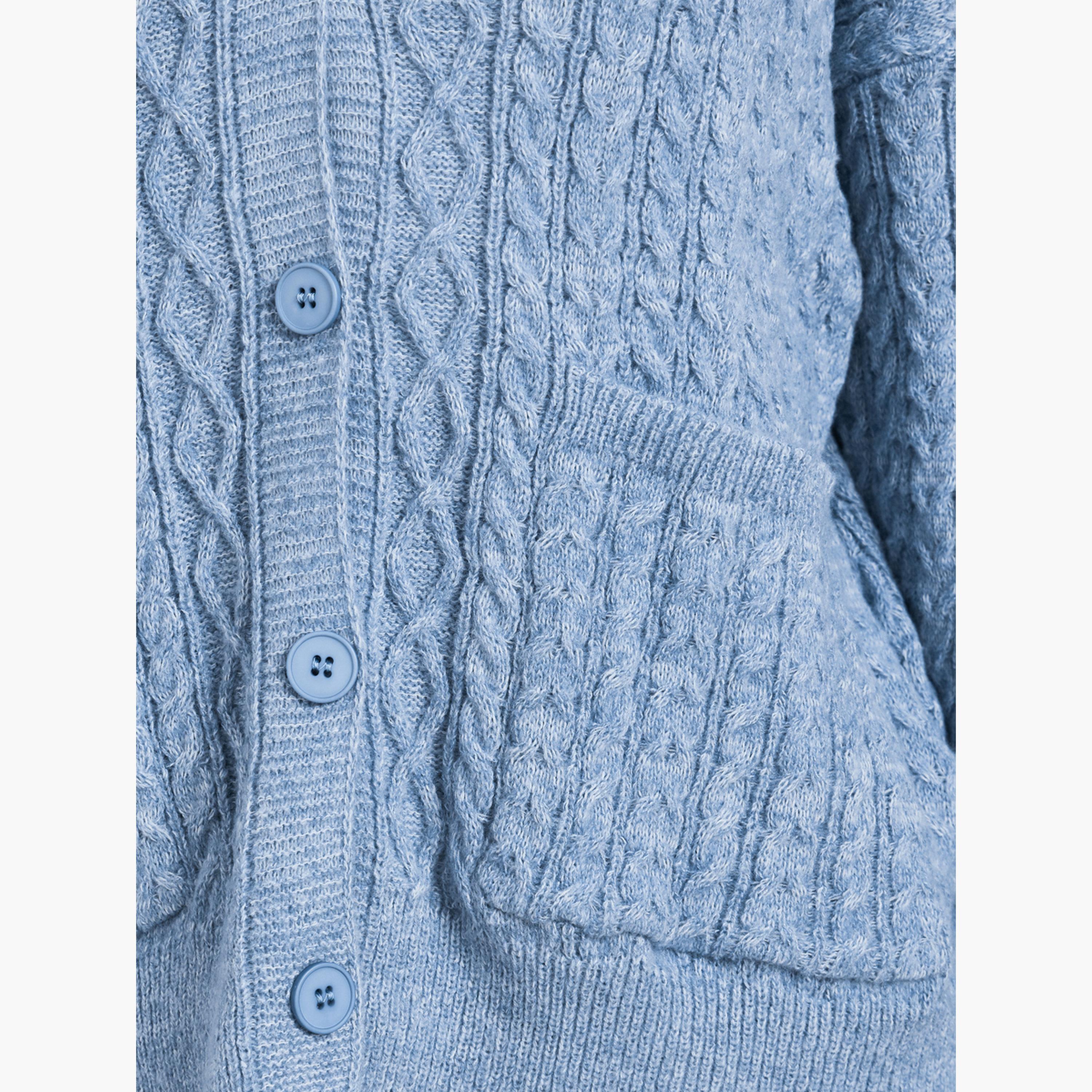 Styli Medium Blue Oversized Cable Knit Cardigan-women-winterwear-cardigansandjumpers-jumpers-image-3