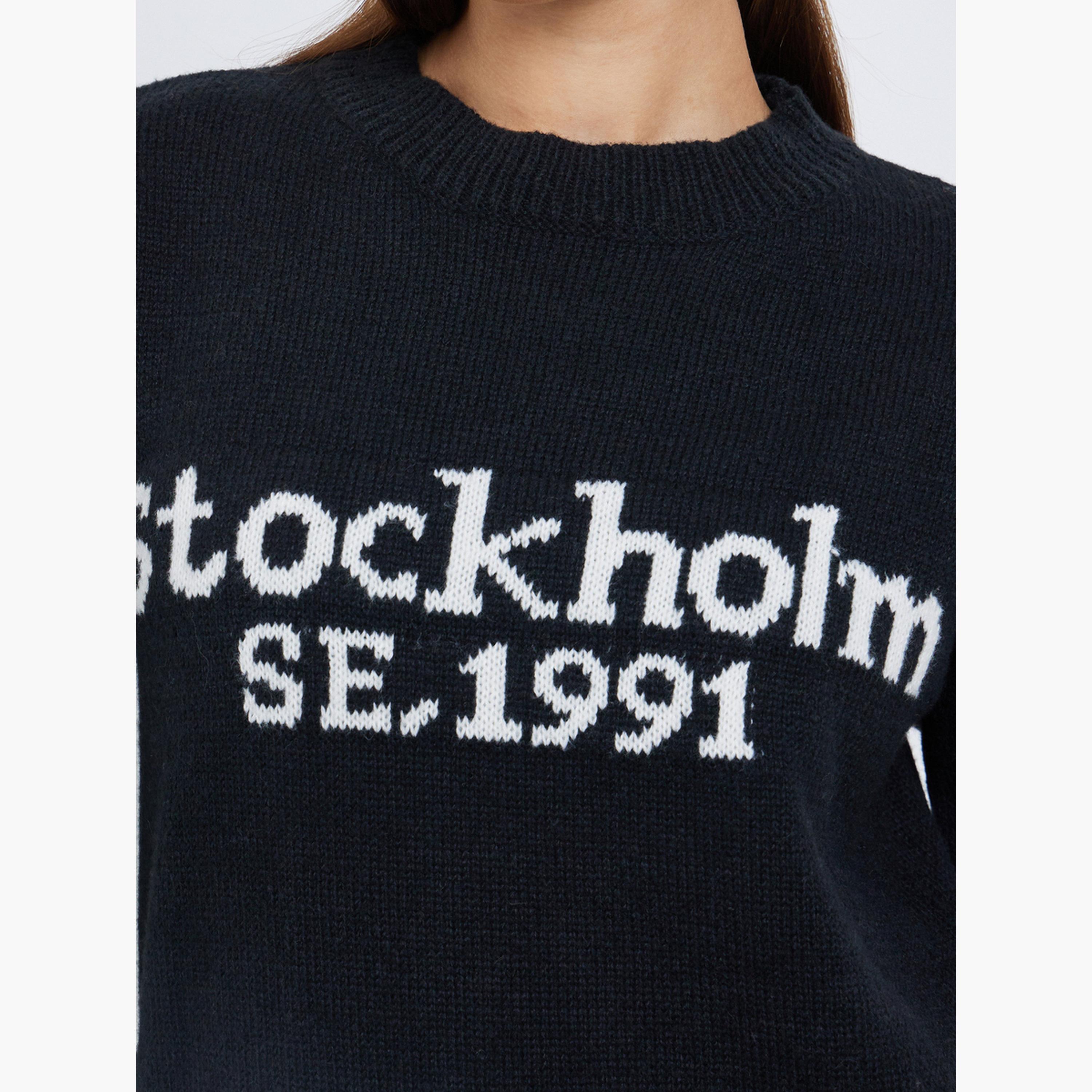Styli Black Stockholm SE 1991 Slogan Print Regular Fit Sweater-women-winterwear-cardigansandjumpers-jumpers-image-4