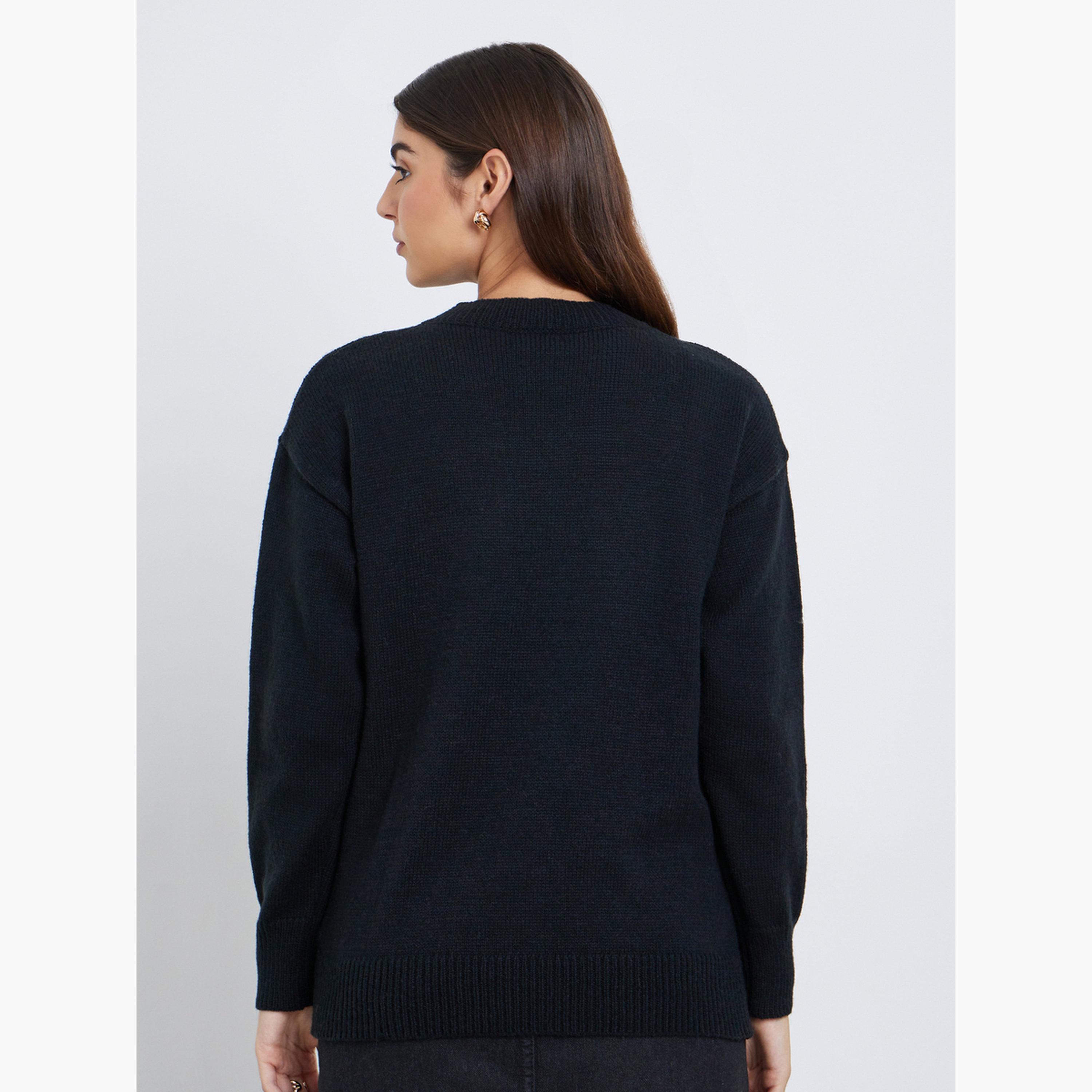 Styli Black Stockholm SE 1991 Slogan Print Regular Fit Sweater-women-winterwear-cardigansandjumpers-jumpers-image-5