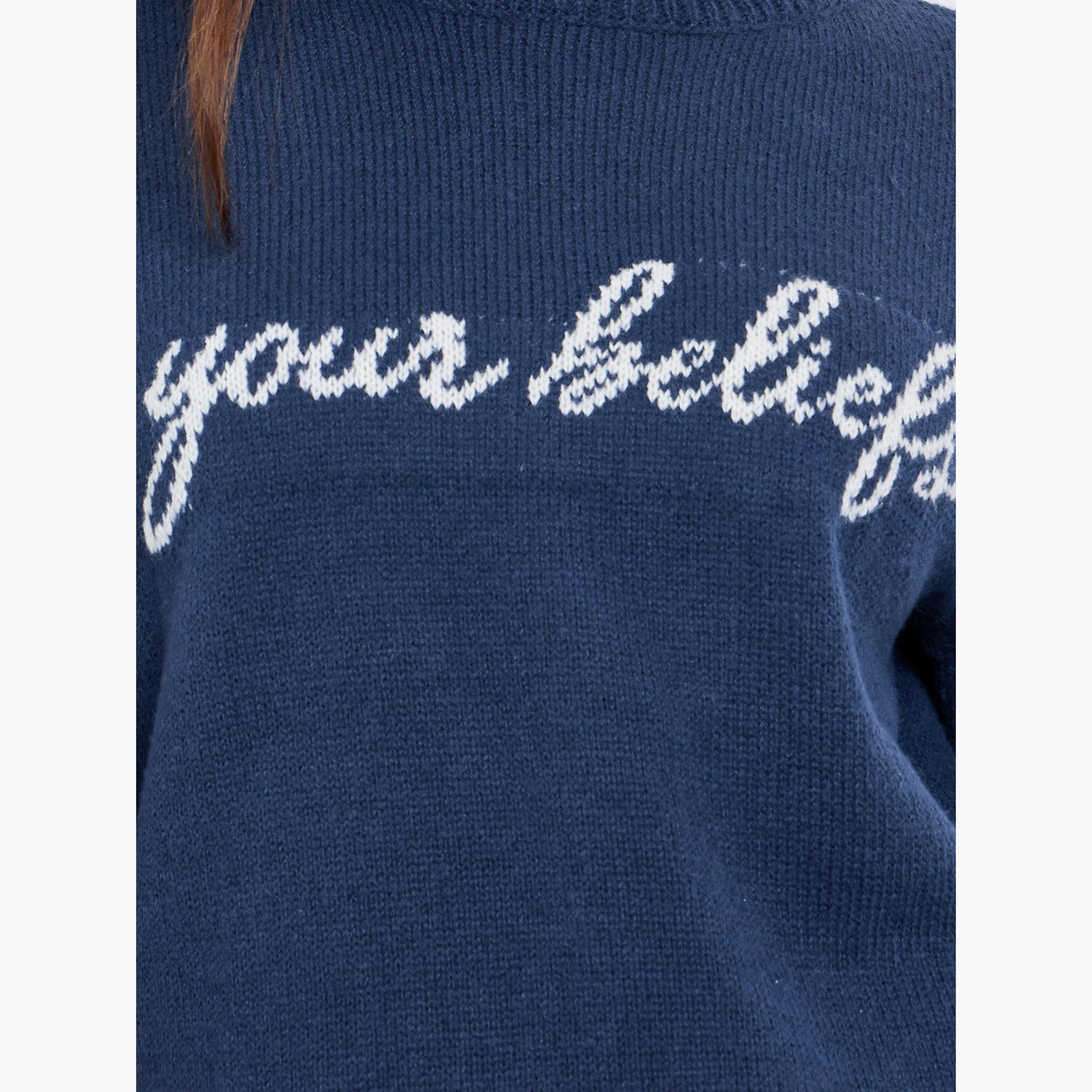 Styli Dark Blue Embroidered Slogan Sweater-women-winterwear-cardigansandjumpers-jumpers-image-4