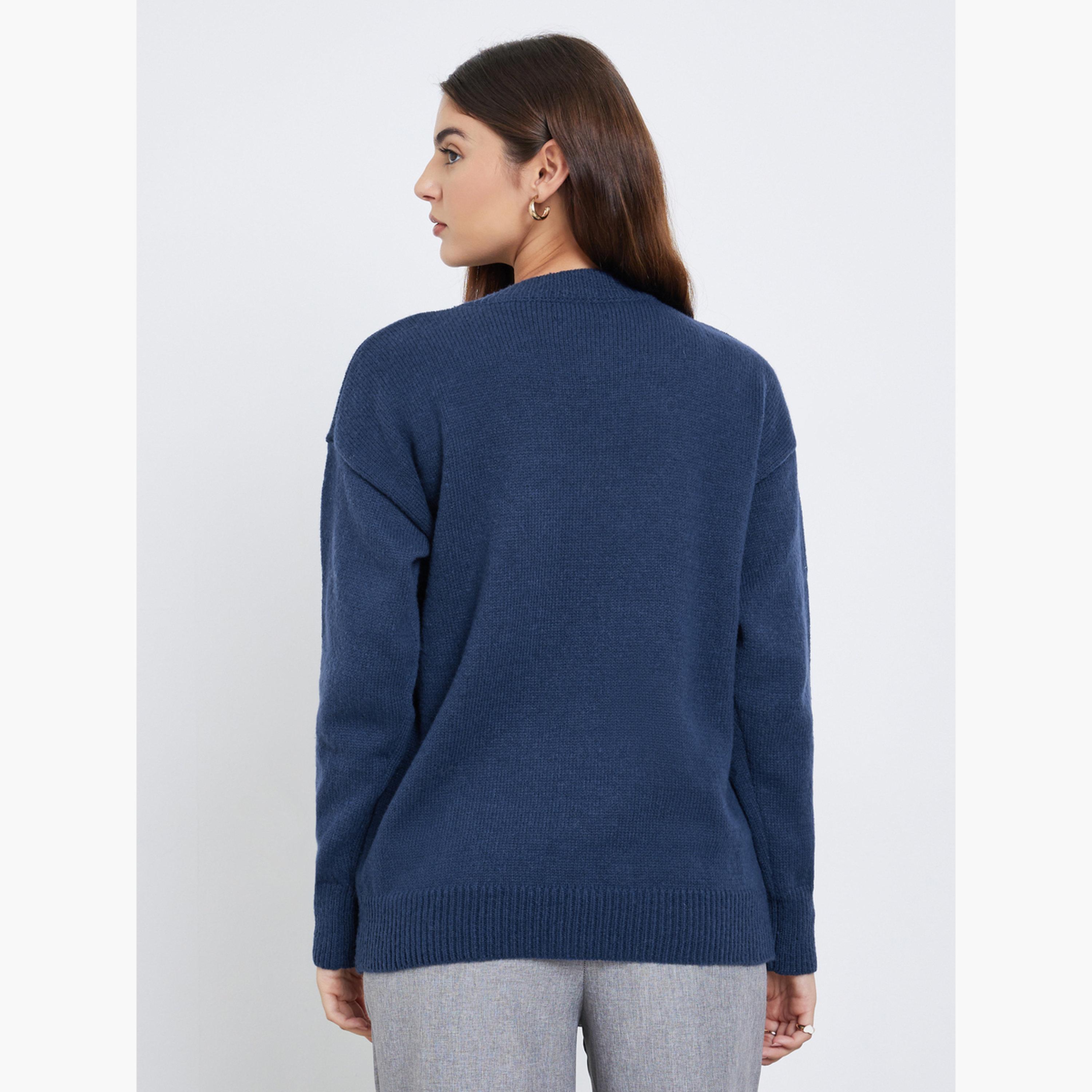Styli Dark Blue Embroidered Slogan Sweater-women-winterwear-cardigansandjumpers-jumpers-image-5