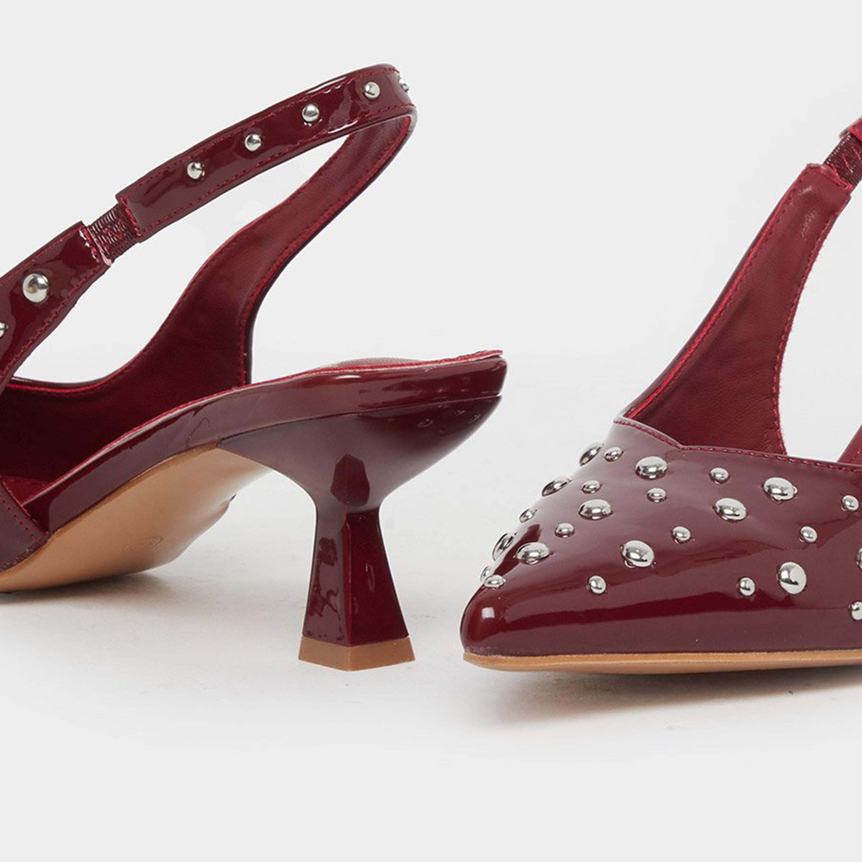 ستايلي - حذاء بكعب قصير مفتوح من الخلف ومرصع بمسامير بلون عنابي-women-shoes-heels-image-3