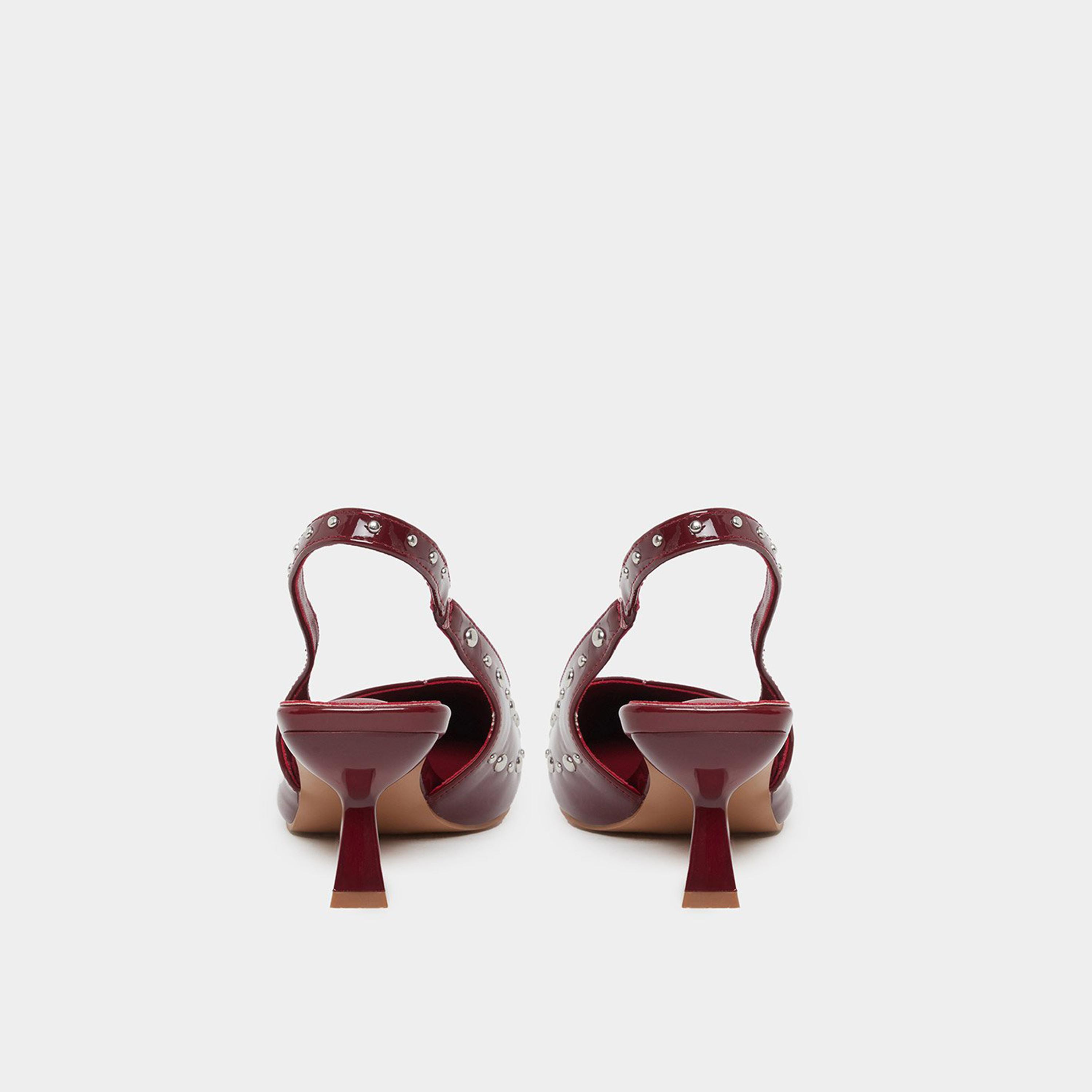 ستايلي - حذاء بكعب قصير مفتوح من الخلف ومرصع بمسامير بلون عنابي-women-shoes-heels-image-4