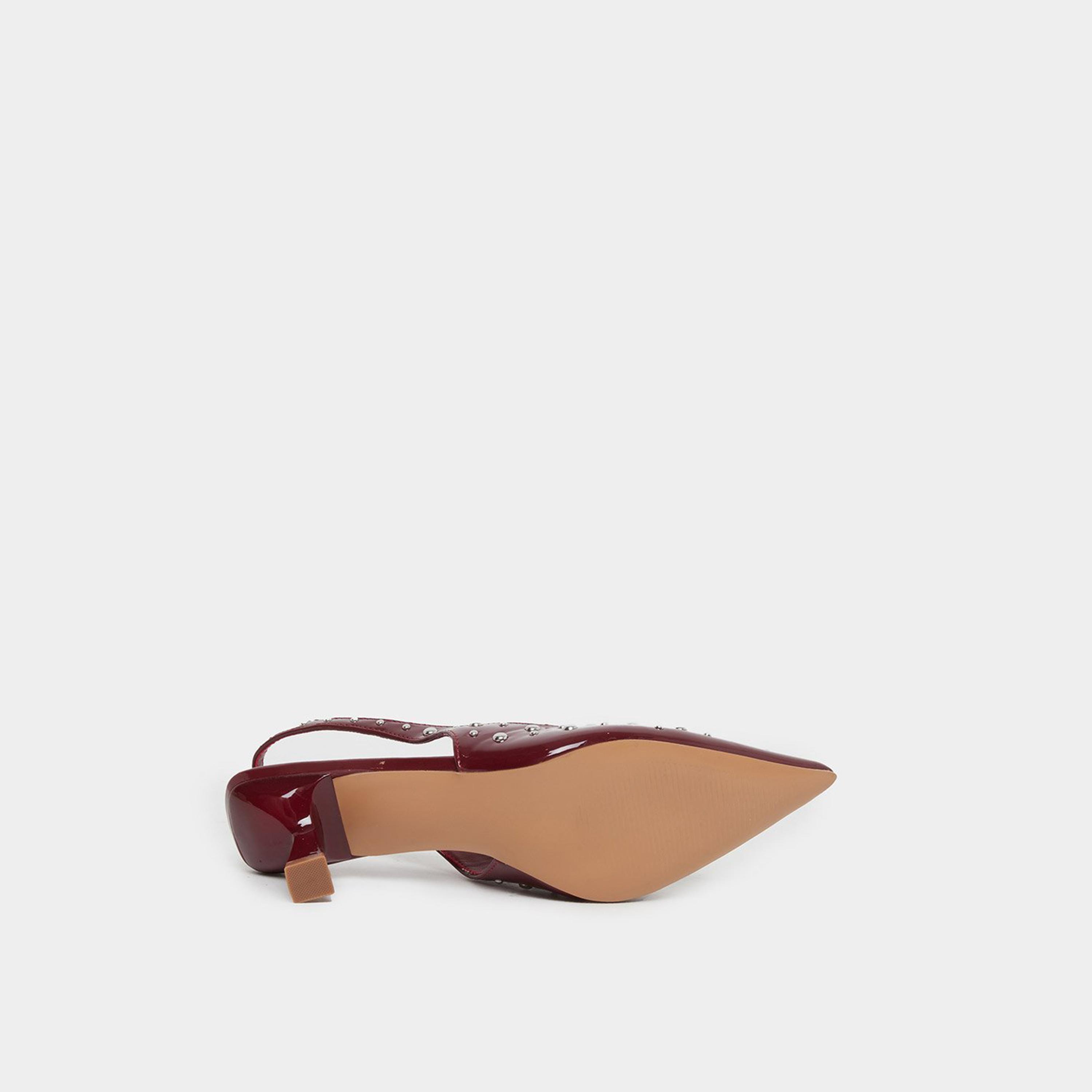 ستايلي - حذاء بكعب قصير مفتوح من الخلف ومرصع بمسامير بلون عنابي-women-shoes-heels-image-6