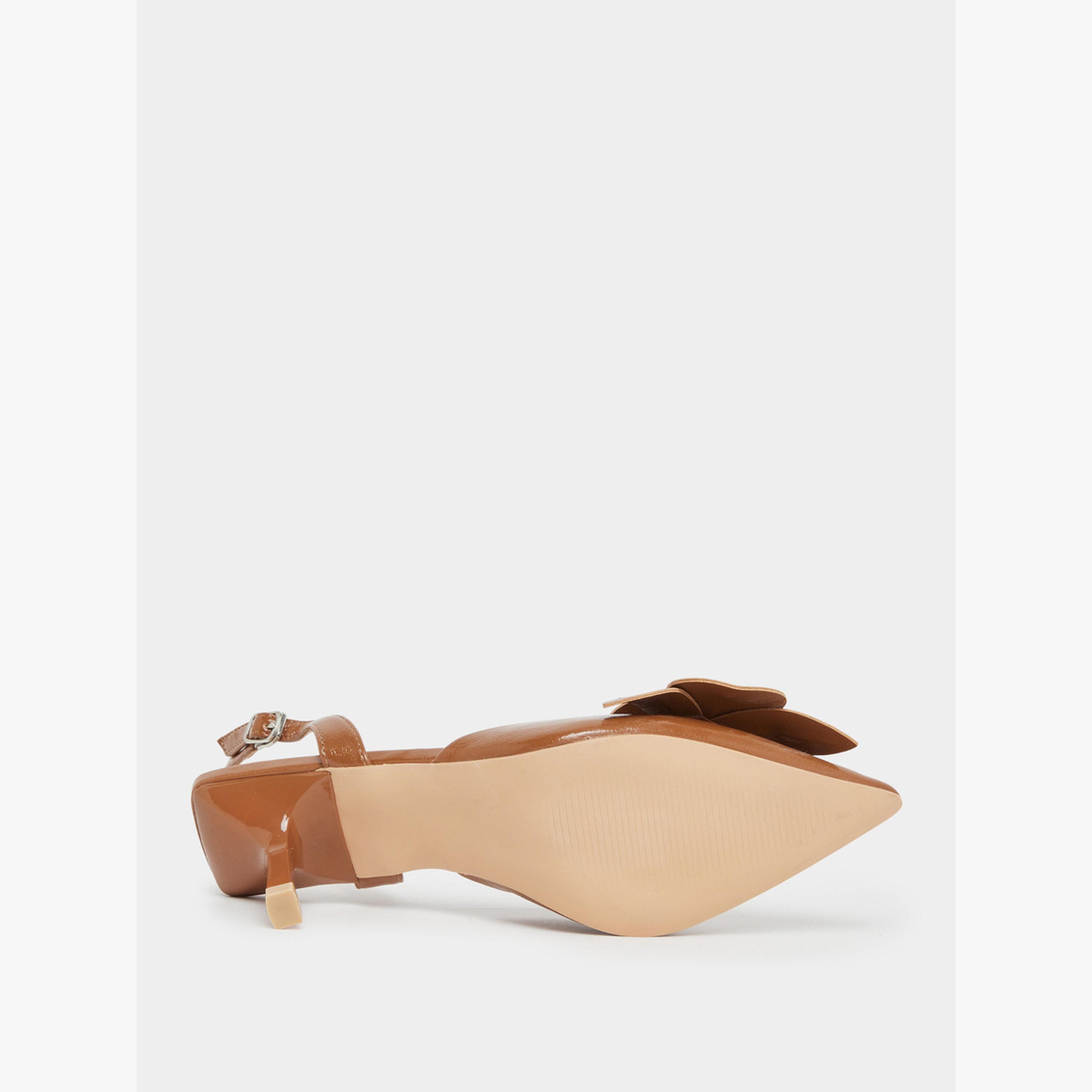 Styli Tan Slingback Stiletto Heels Shoes with Flower Detail-women-shoes-sandals-heeled-image-6