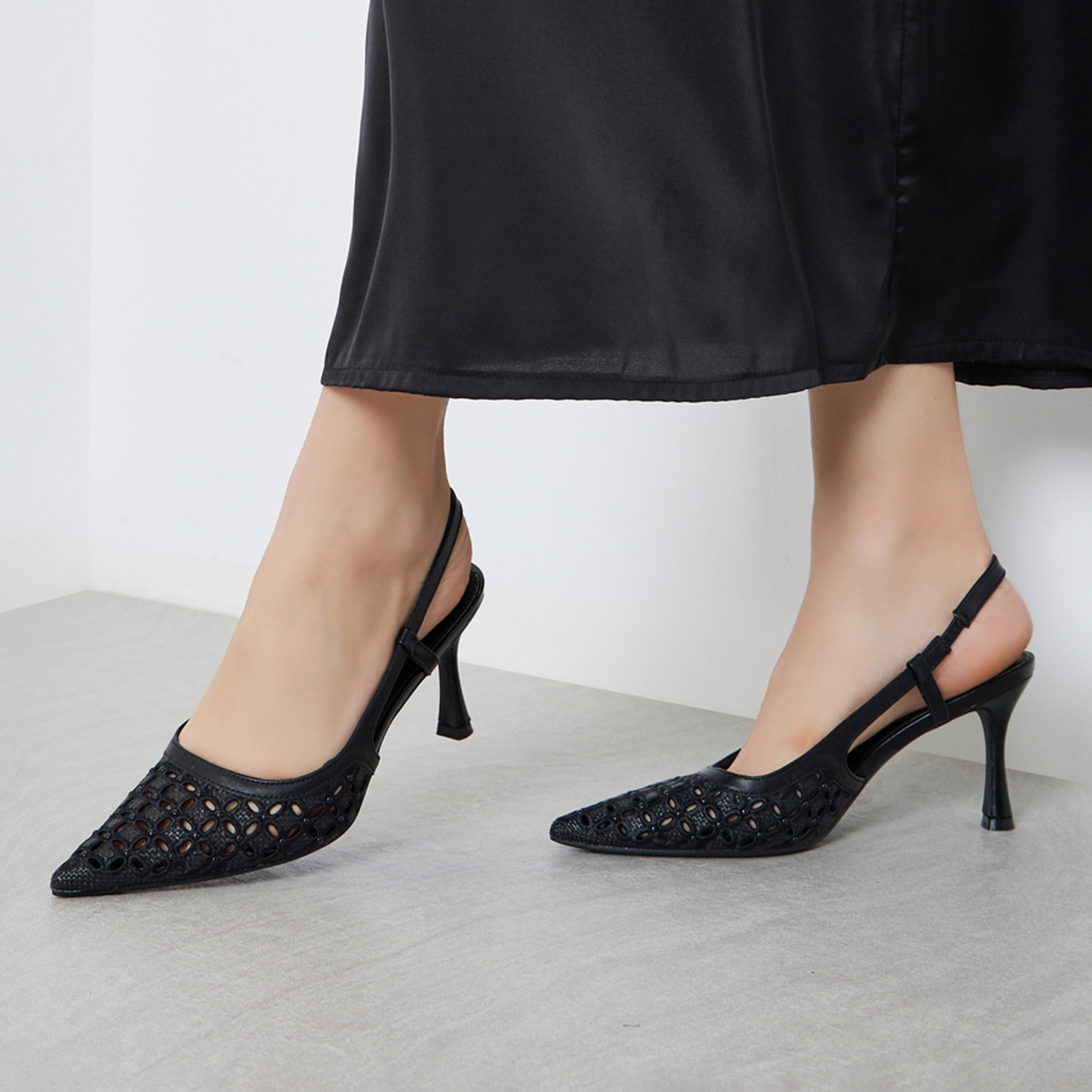 ستايلي - حذاء نسائي أسود مزخرف بكعب ستيليتو مفتوح من الخلف-women-shoes-sandals-heeled-image-2