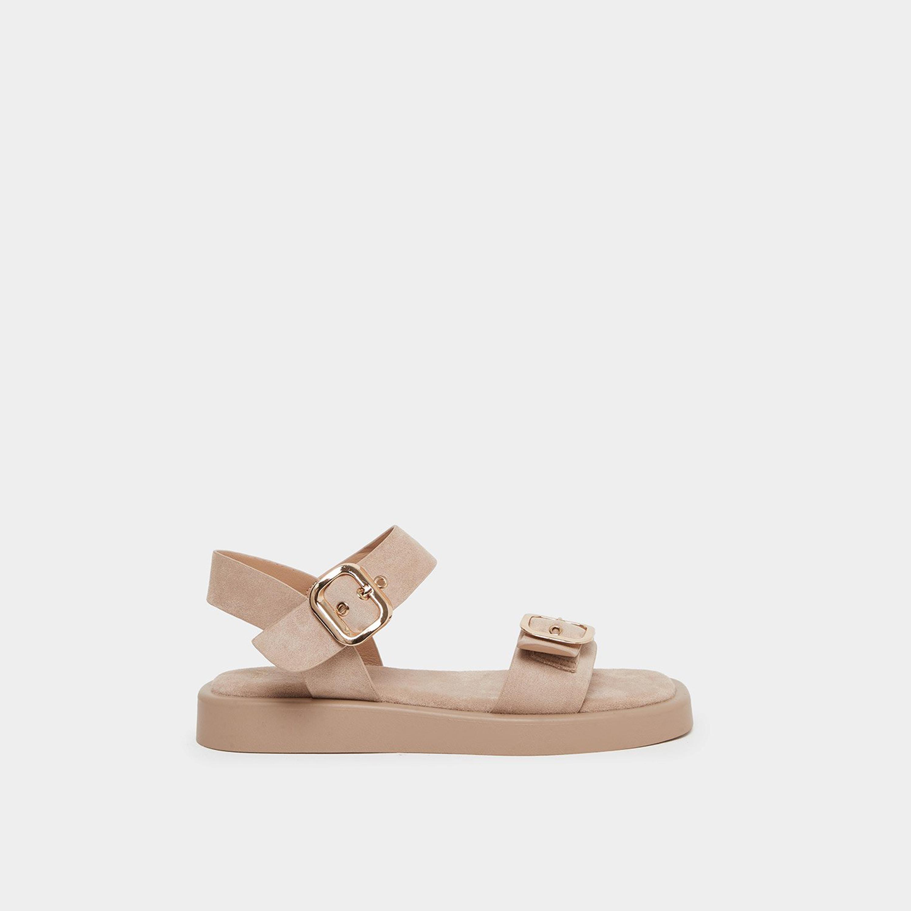 Styli Women Beige Buckle Flat Sandals-women-shoes-sandals-flats-image-3