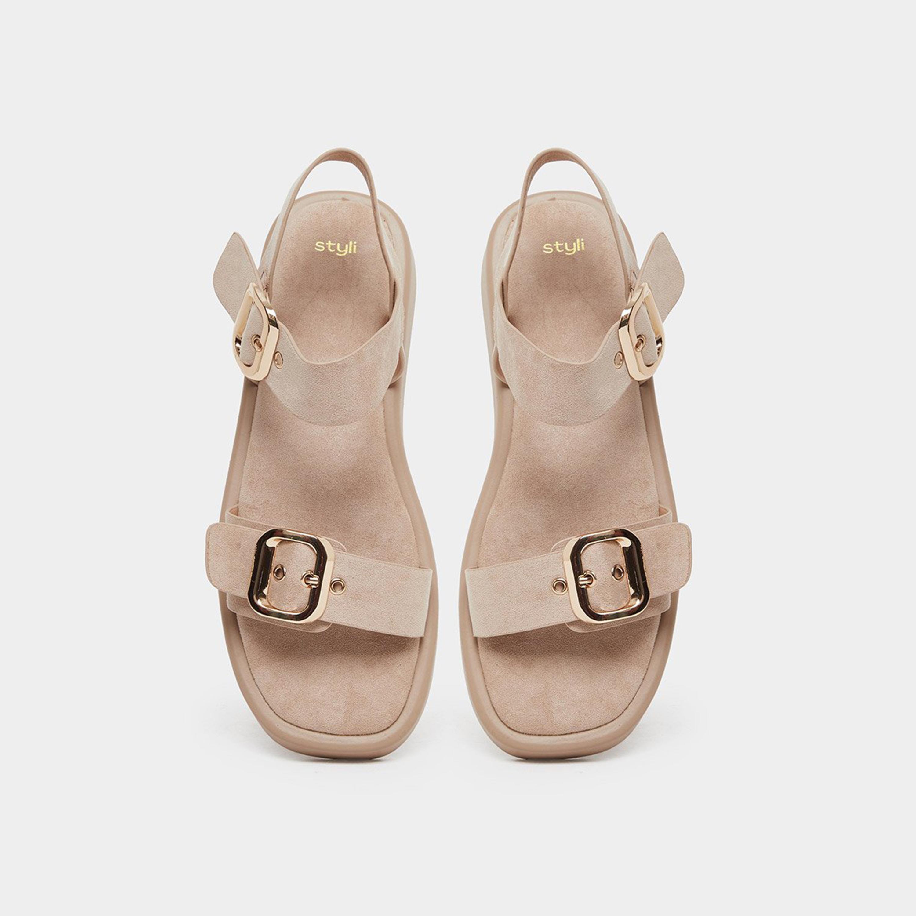 ستايلي - صندل مسطح بإبزيم بيج-women-shoes-sandals-flats-image-6