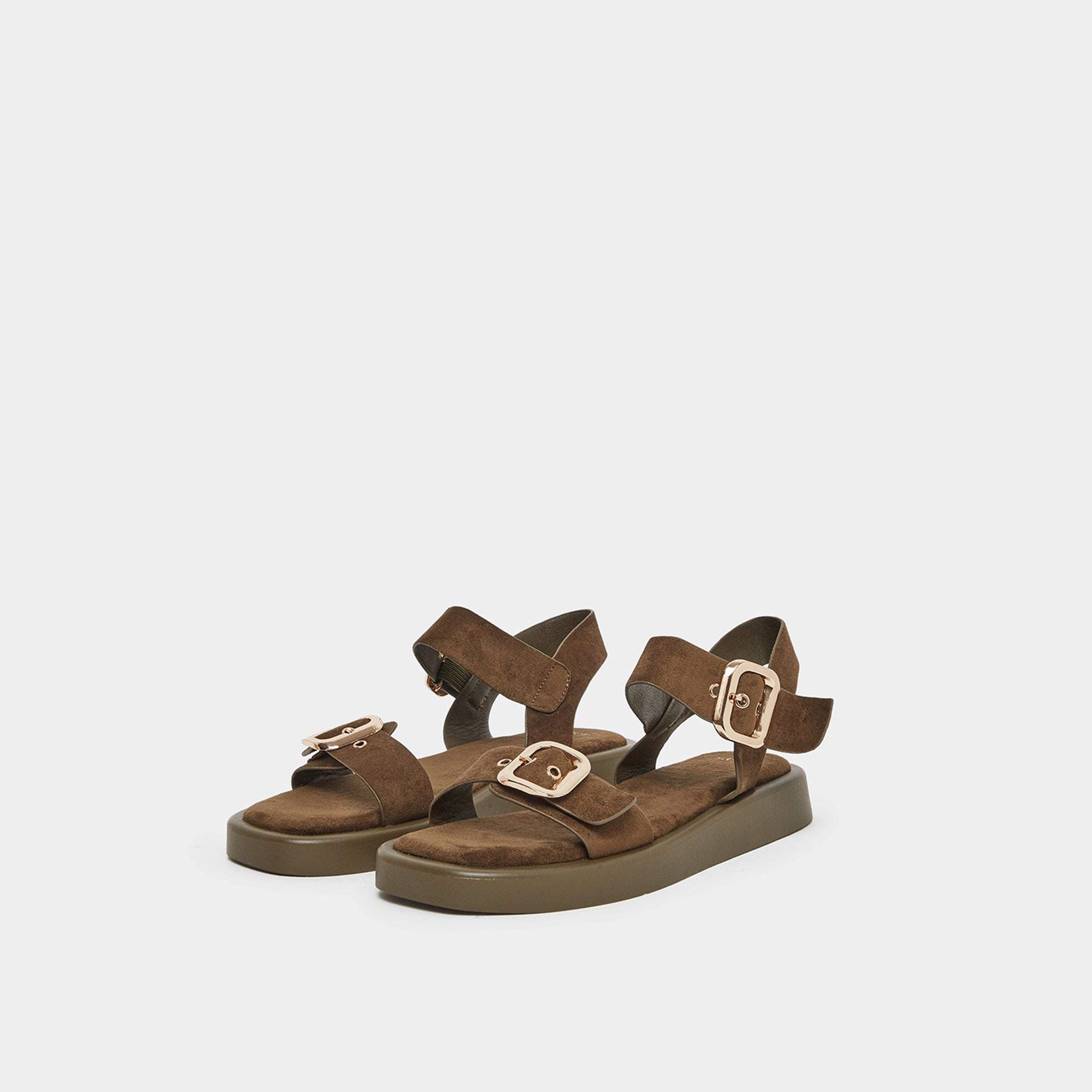 Styli Women Brown Suede Flat Sandals-women-shoes-sandals-flats-image-1