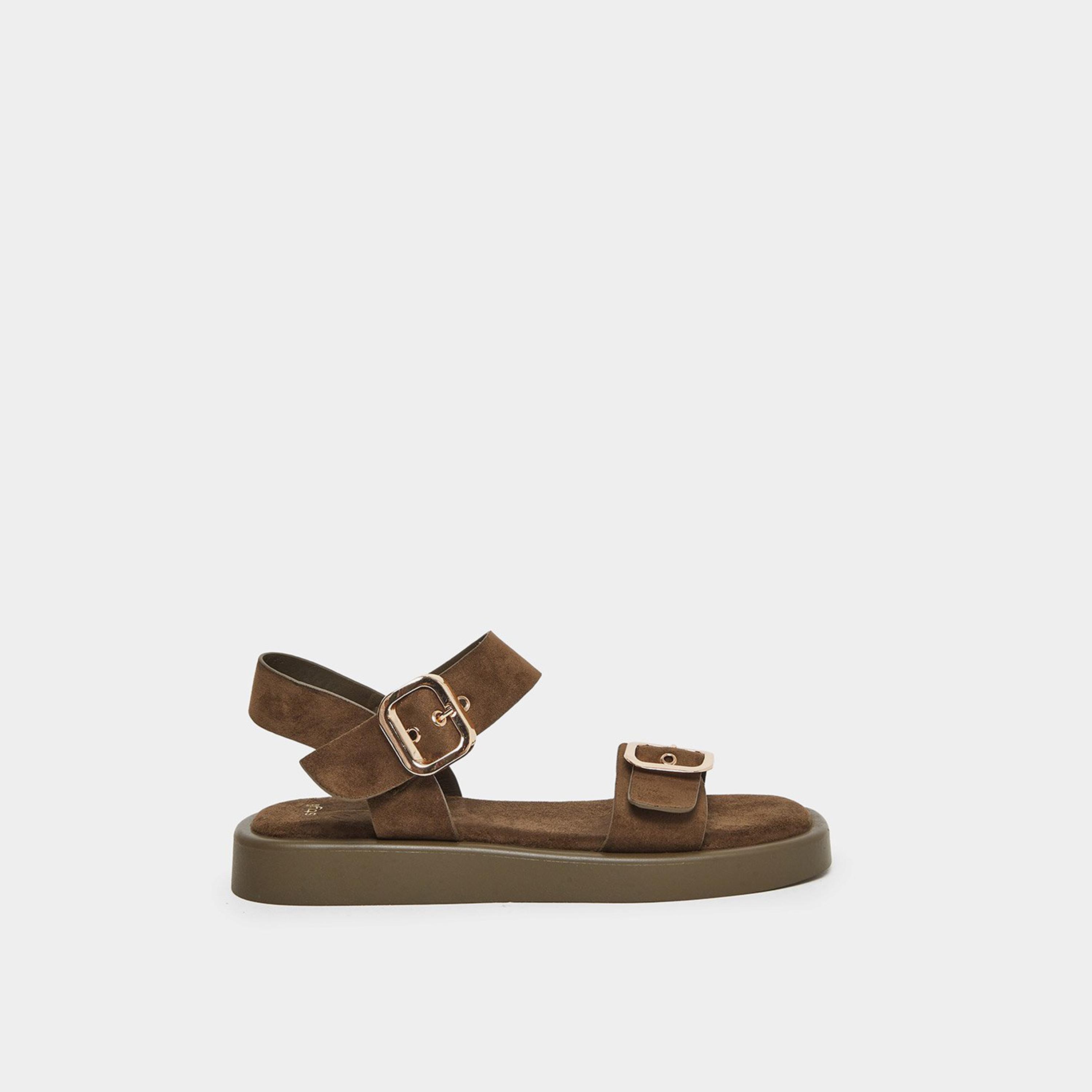 Styli Women Brown Suede Flat Sandals-women-shoes-sandals-flats-image-3
