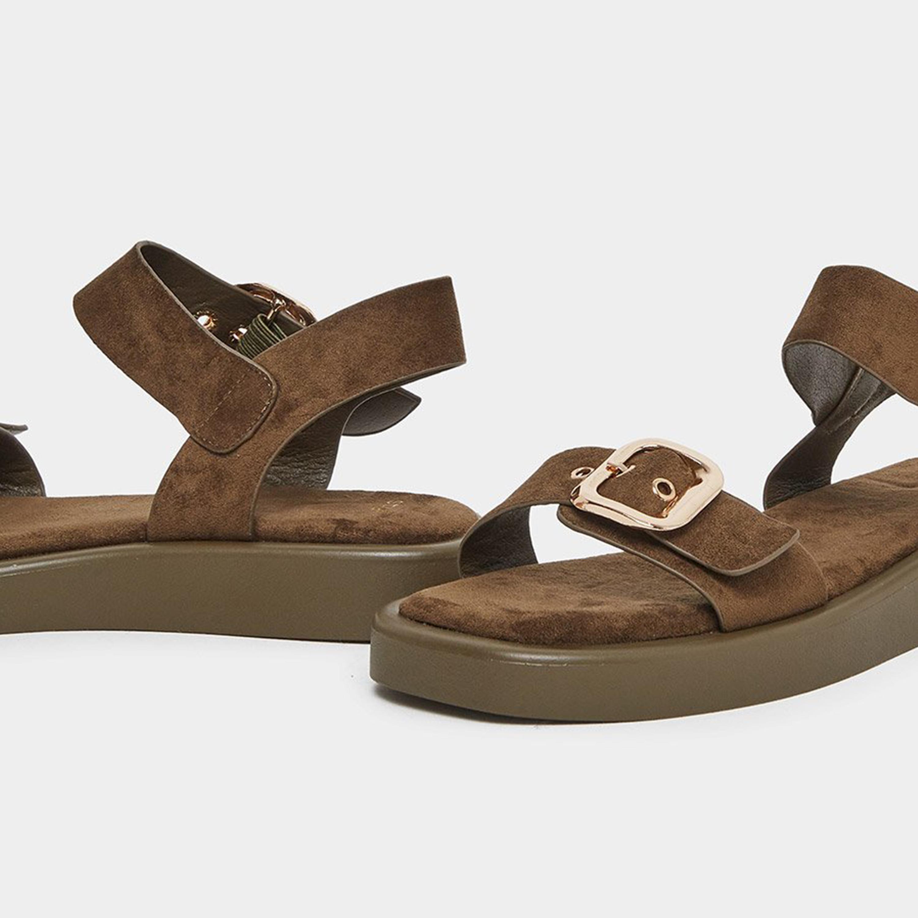 ستايلي - صندل مسطح من جلد سويد مدبوغ لون بني-women-shoes-sandals-flats-image-4