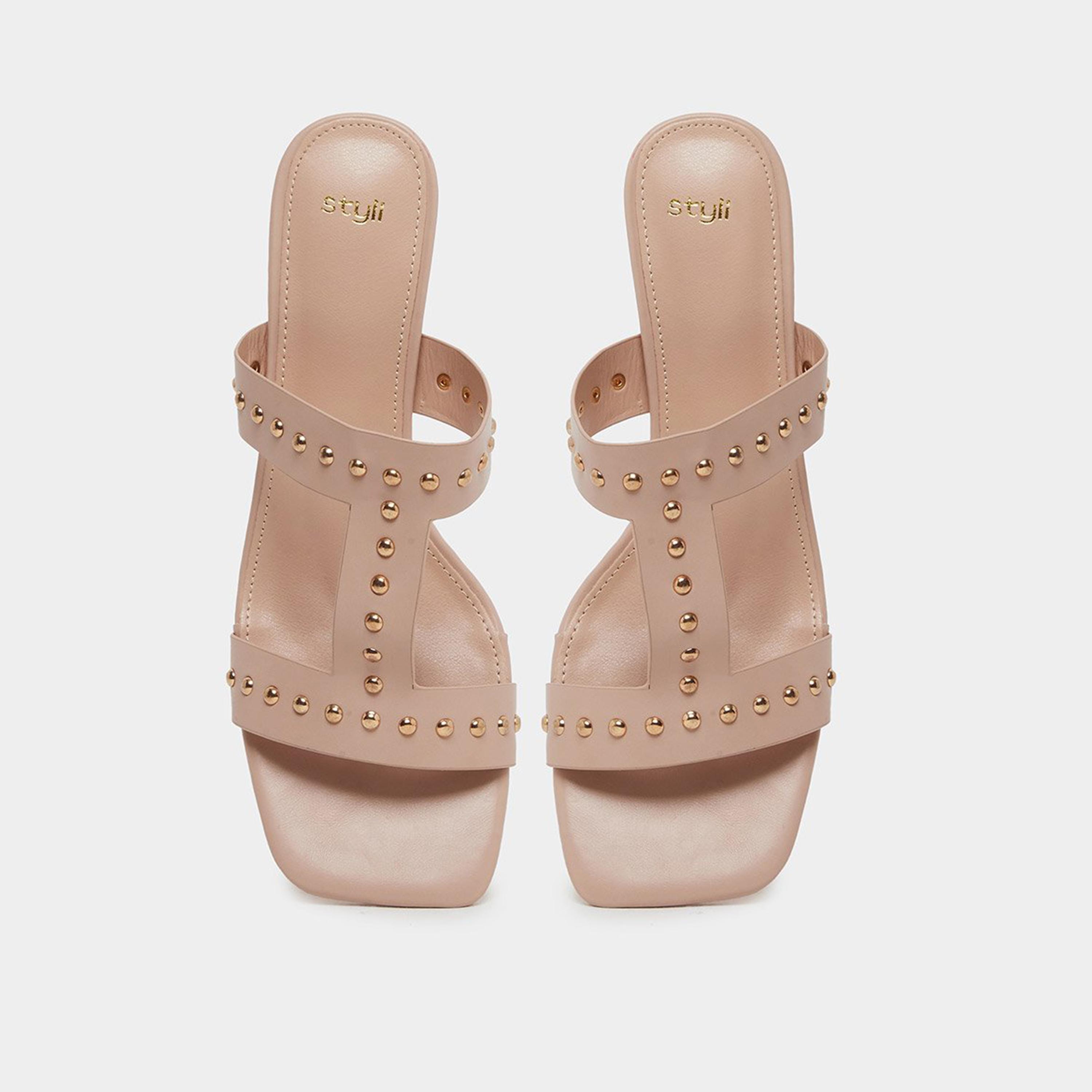 ستايلي - صندل كعب صغير مرصع بالأحجار بلون البيج-women-shoes-heels-image-6