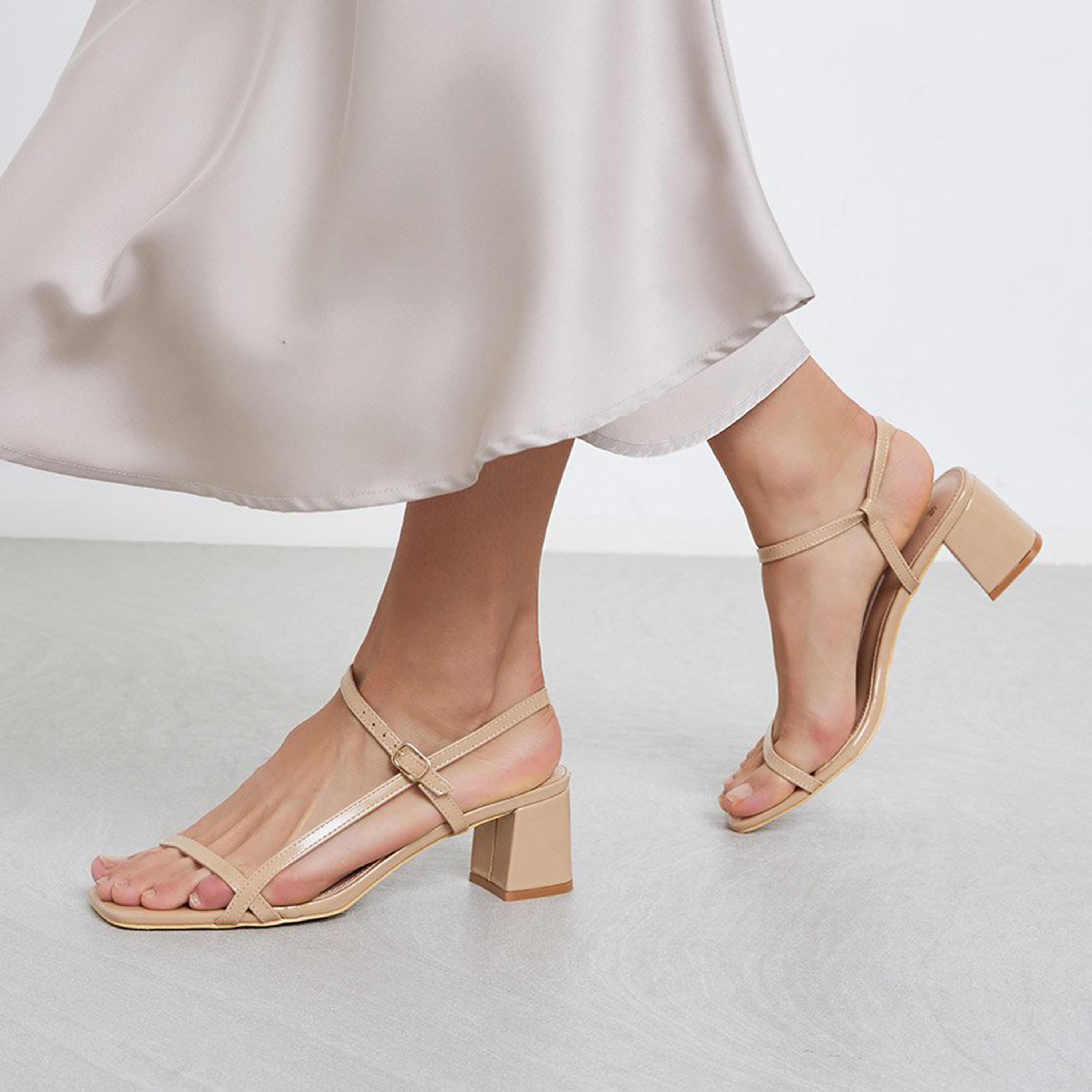 Styli Women Beige Block Heel Slingback Sandals-women-shoes-sandals-heeled-image-2