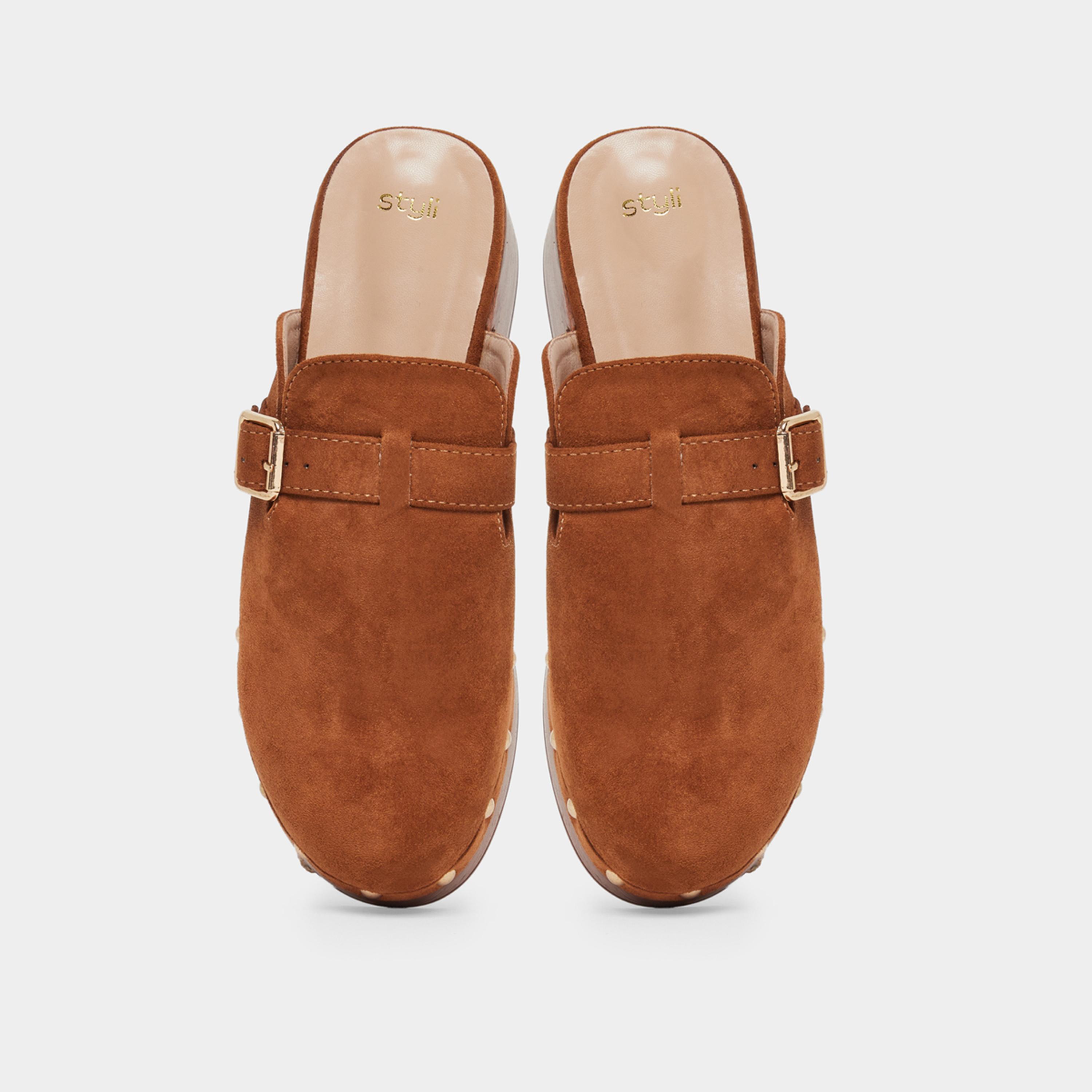 ستايلي - حذاء ميول بكعب عريض مرصع بالمسامير مع حزام بإبزيم للنساء-women-shoes-heels-image-6