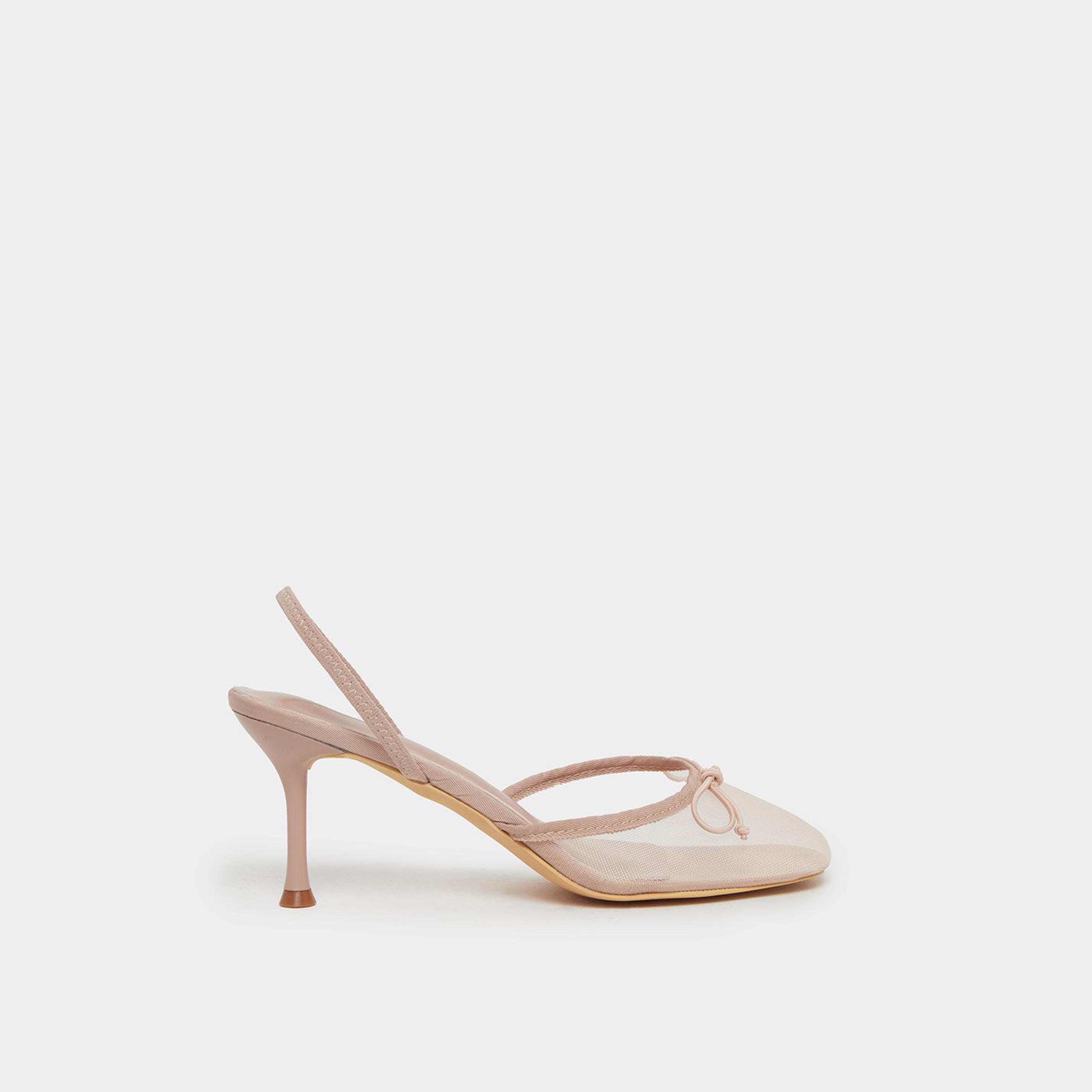 ستايلي - حذاء بكعب ستيليتو مفتوح من الخلف وشبكي لون بيج-women-shoes-heels-image-2