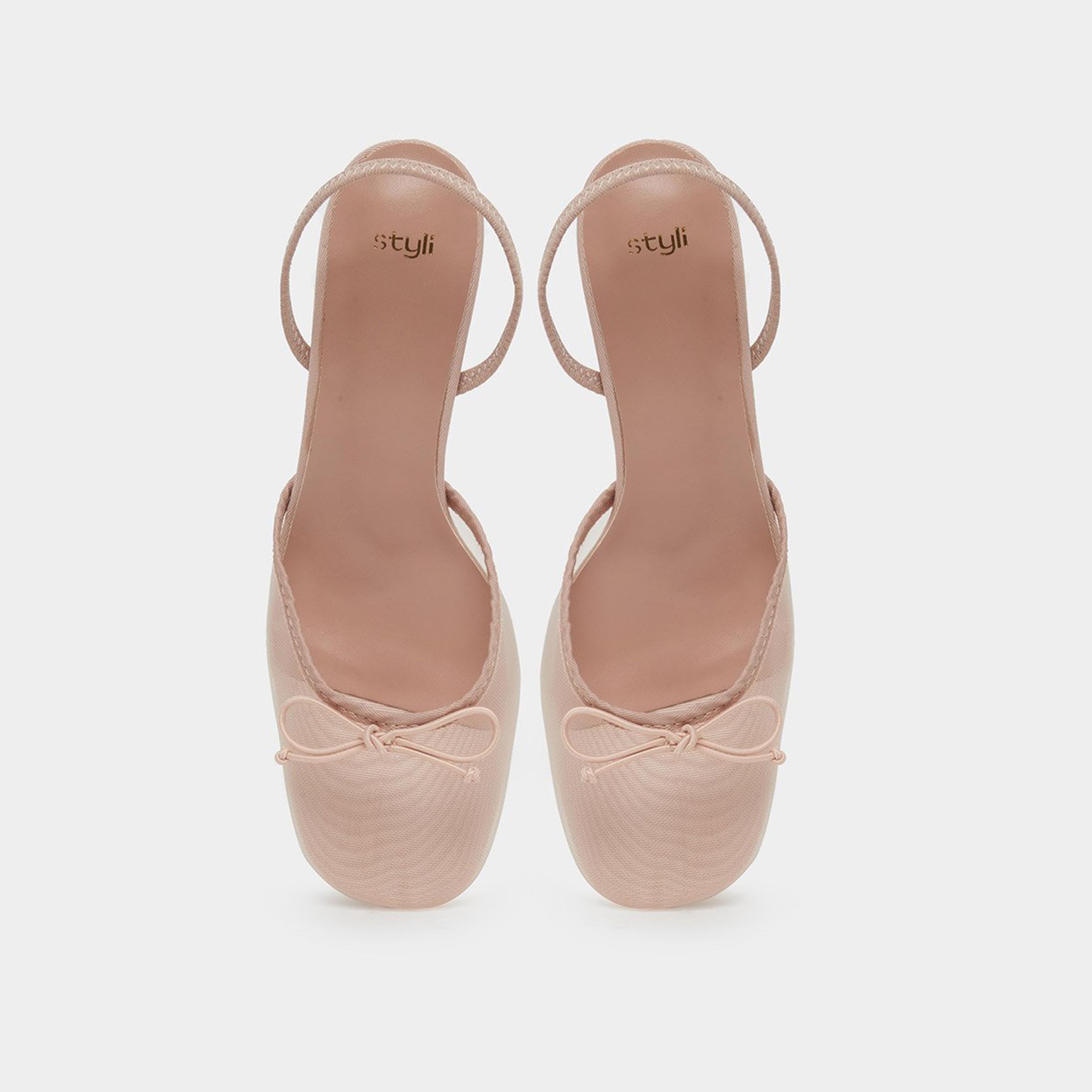 ستايلي - حذاء بكعب ستيليتو مفتوح من الخلف وشبكي لون بيج-women-shoes-heels-image-5
