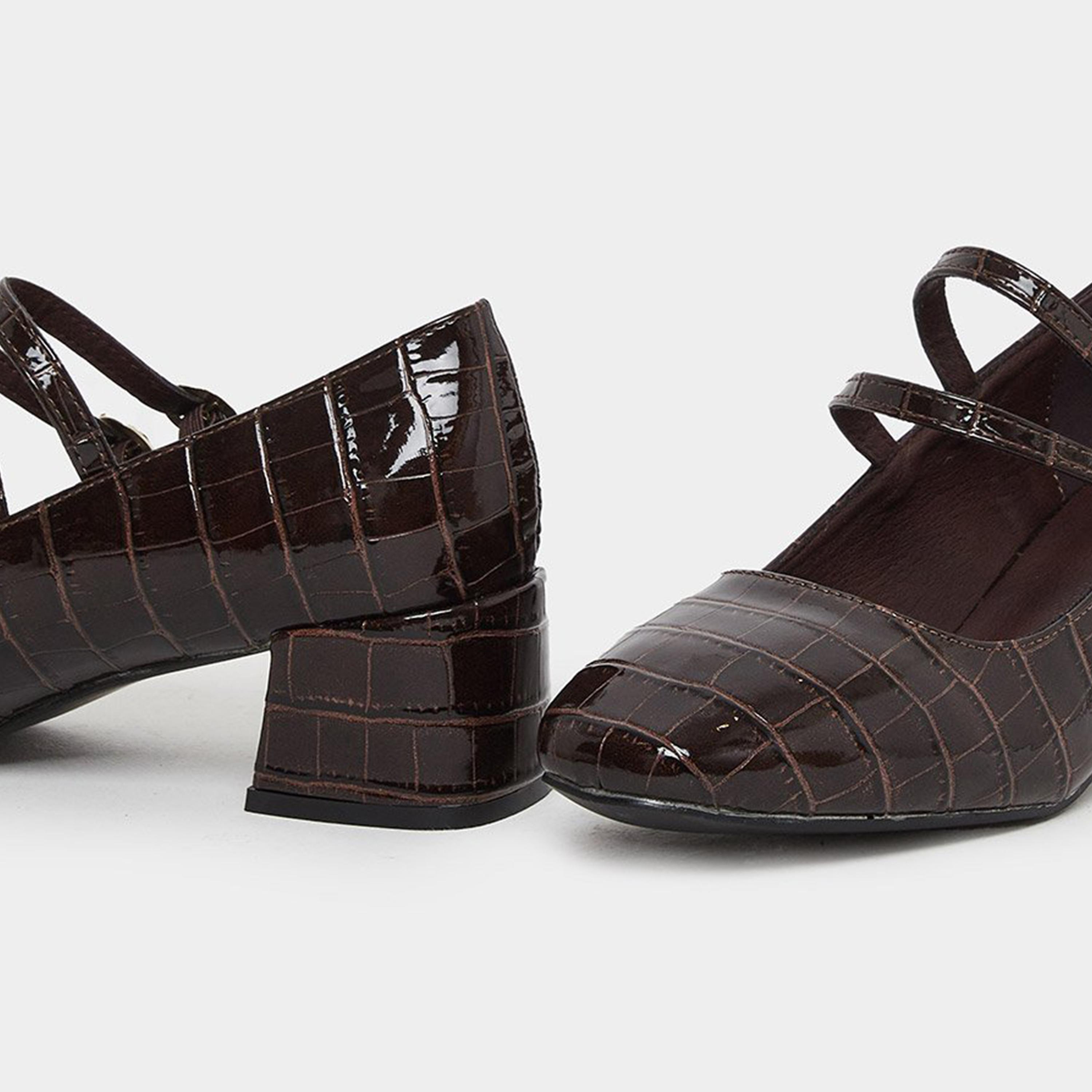 Styli Women Coffee Brown Croc-Effect Mary Jane Shoes-women-shoes-heels-image-4