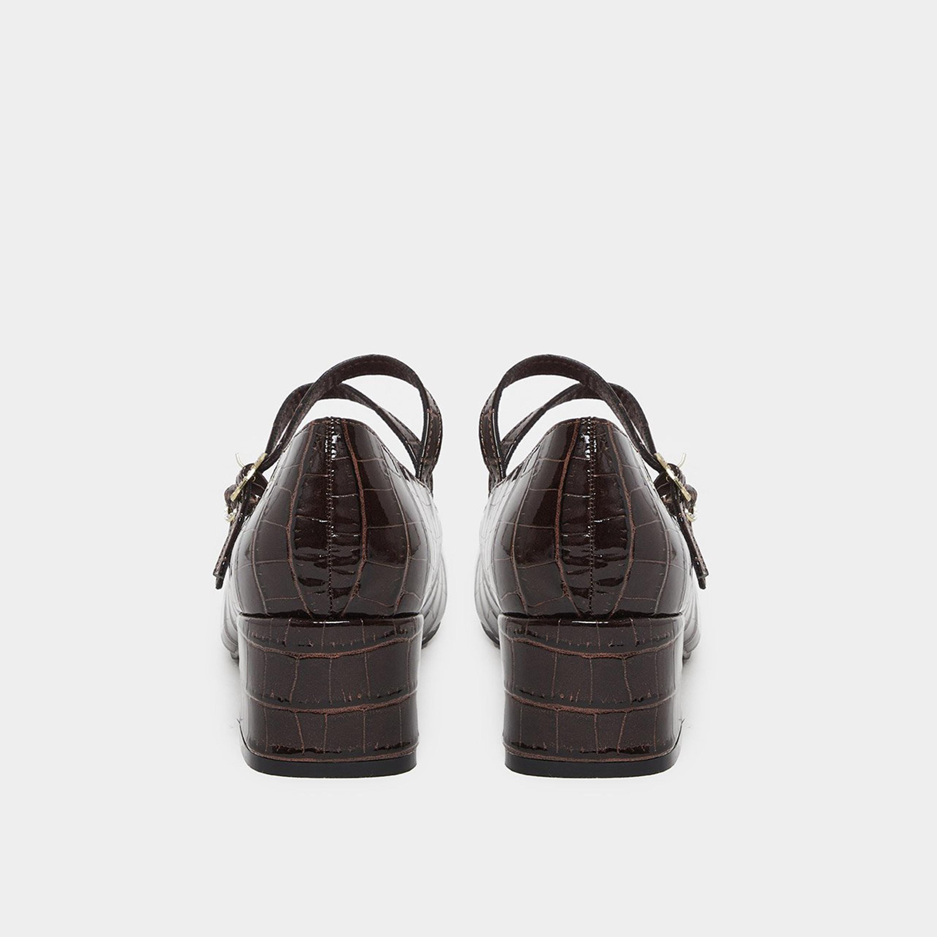 Styli Women Coffee Brown Croc-Effect Mary Jane Shoes-women-shoes-heels-image-5