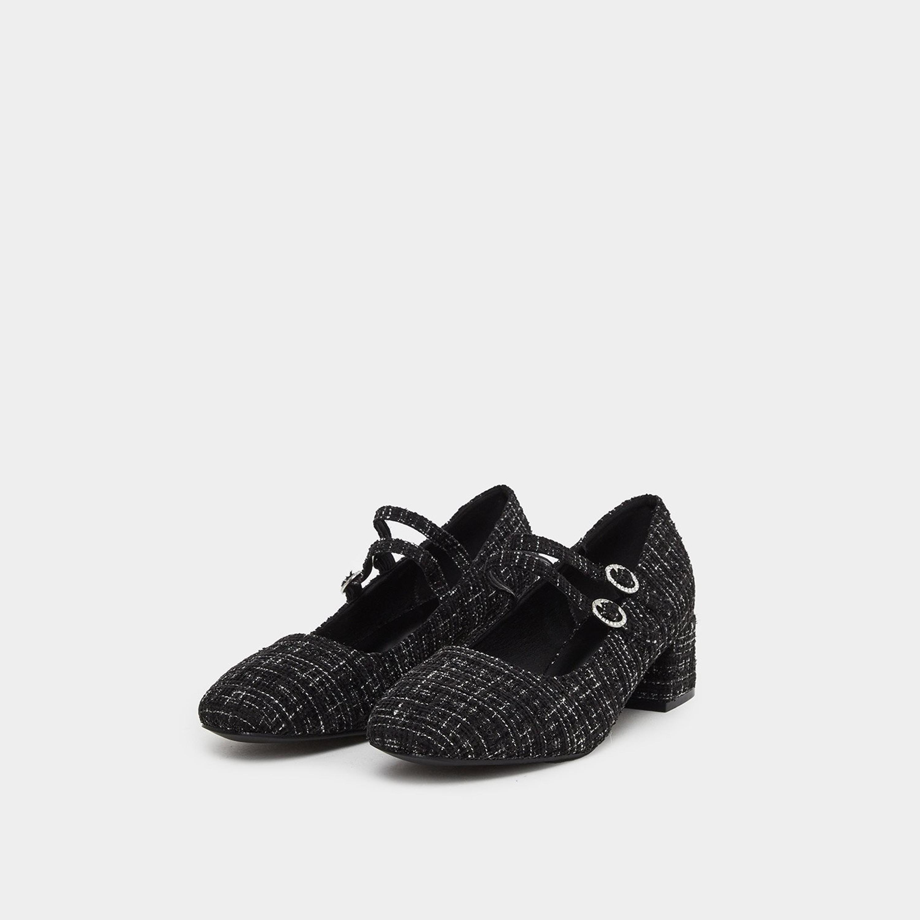 ستايلي - حذاء ماري جين بكعب عريض من التويد الأسود-women-shoes-heels-image-1