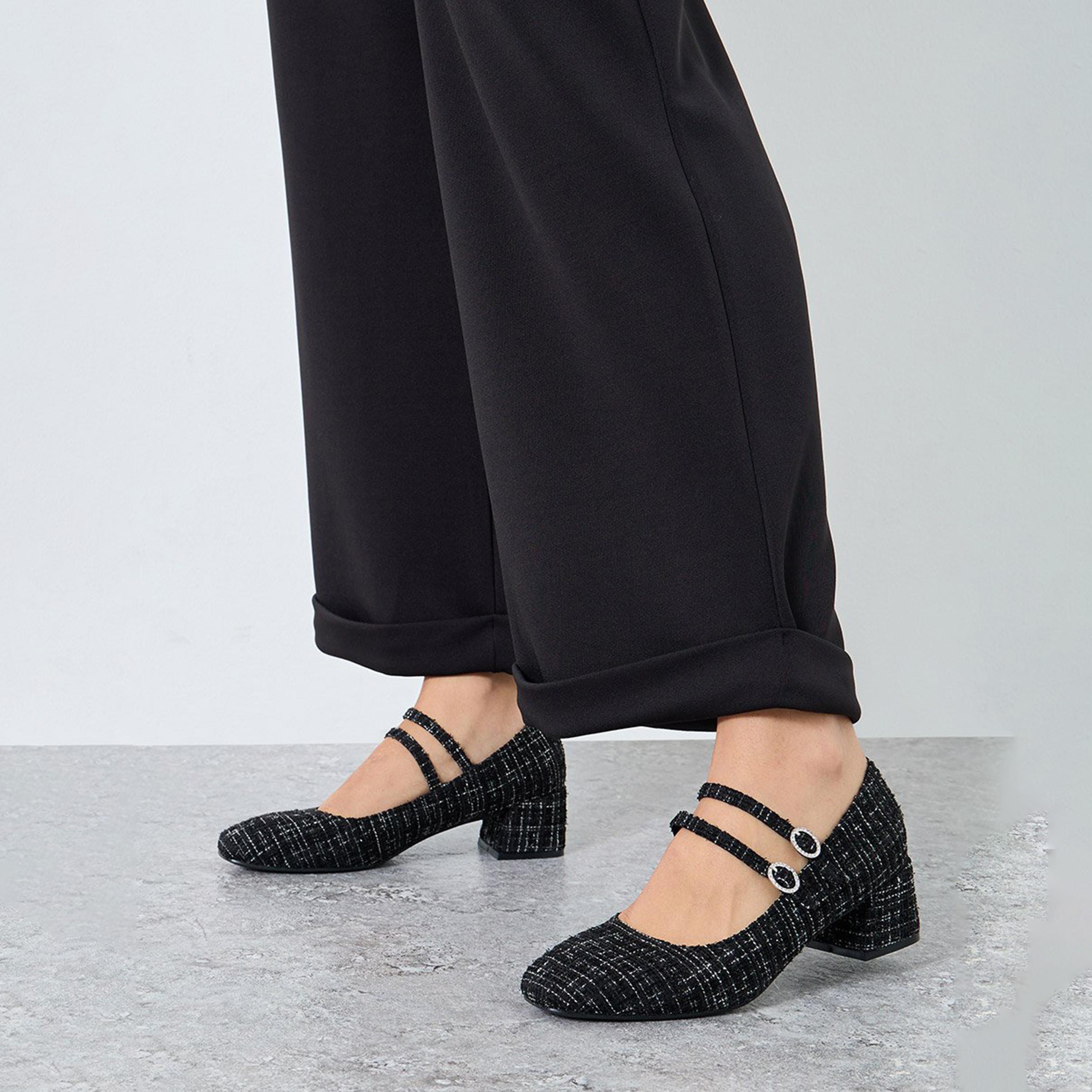 ستايلي - حذاء ماري جين بكعب عريض من التويد الأسود-women-shoes-heels-image-2