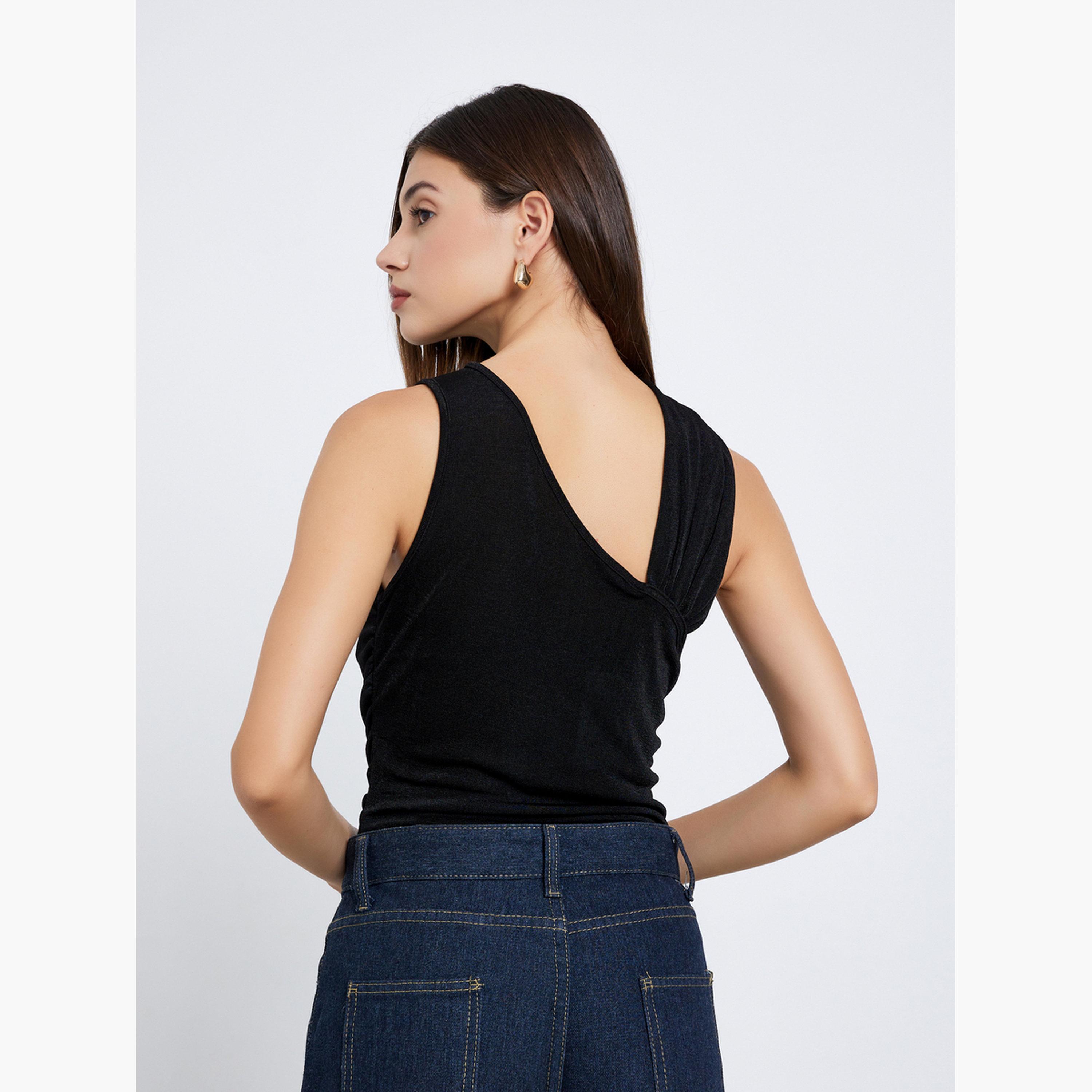 Styli Black Textured Sleeveless Bodysuit-women-clothing-tshirts-image-5
