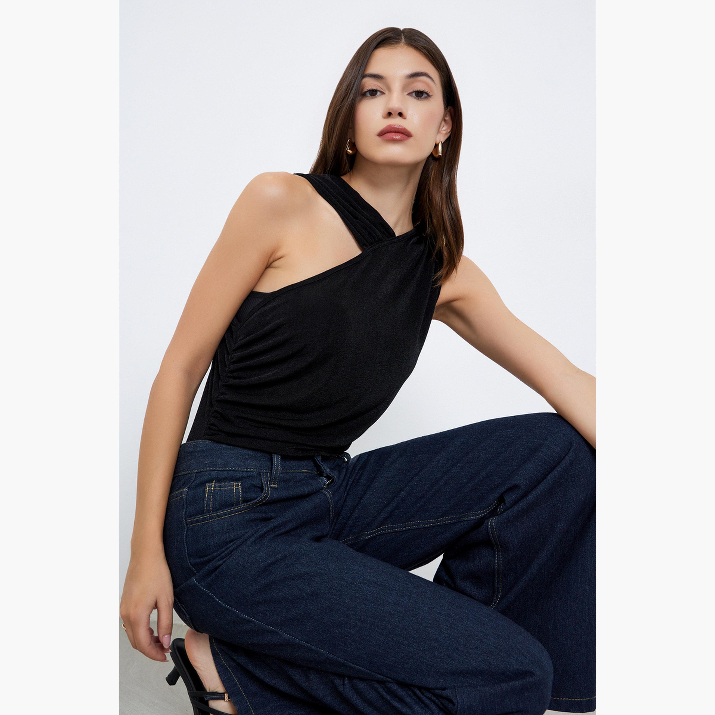 Styli Black Textured Sleeveless Bodysuit-women-clothing-tshirts-image-6