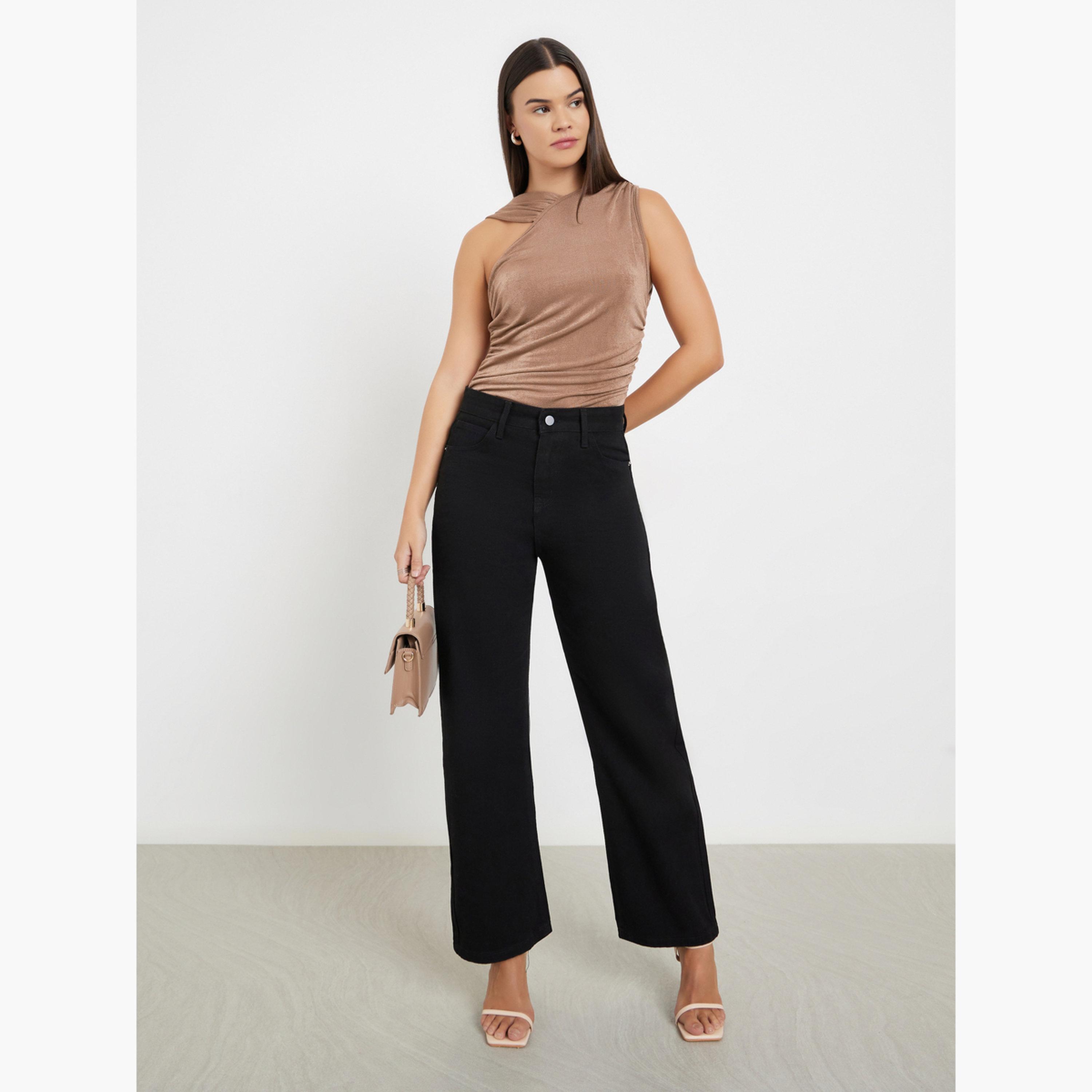 Styli Brown Textured Sleeveless Bodysuit-women-clothing-tshirts-image-2