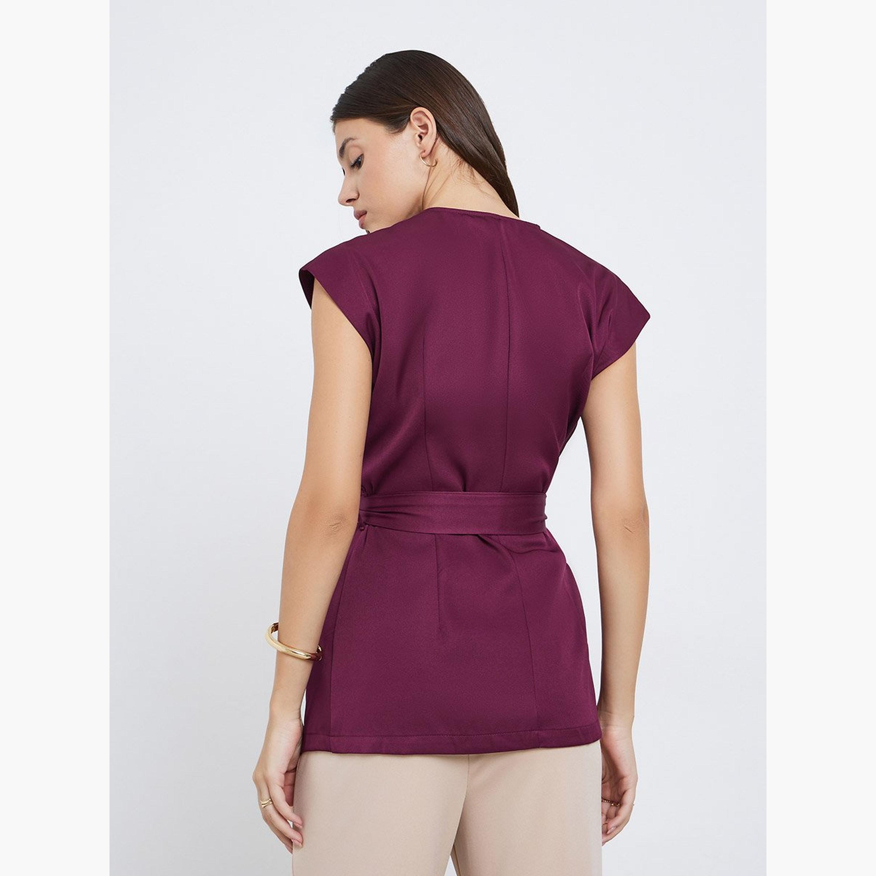 Styli Women Burgundy Sleeveless Wrap Top-women-clothing-shirtsandblouses-blouses-image-4