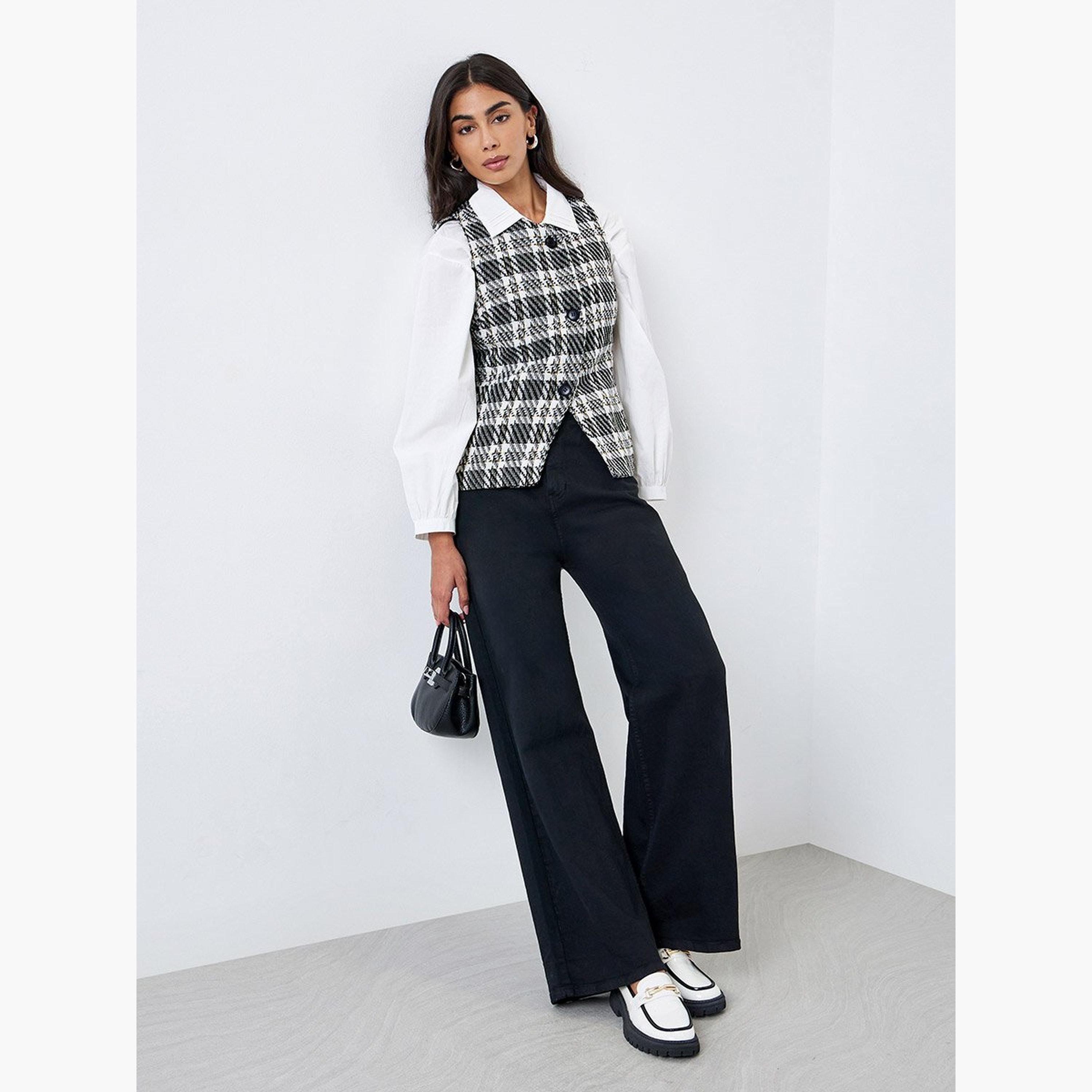Styli Checked Front Button Sleeveless Waistcoat-women-clothing-coatsandjackets-waistcoats-image-2