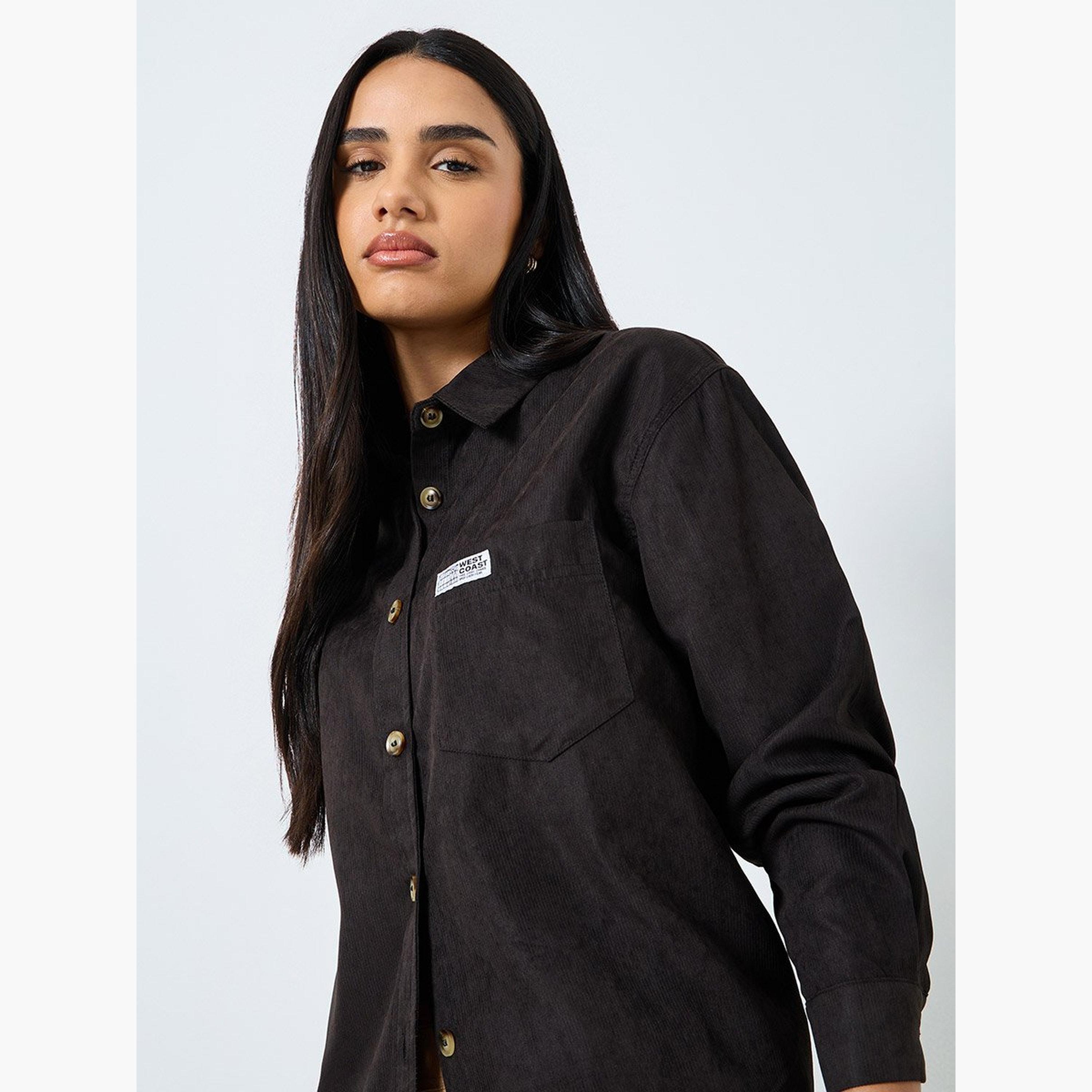 ستايلي - قميص أسود مقاس كبير مع تفاصيل شارة-women-clothing-shirtsandblouses-shirts-image-4