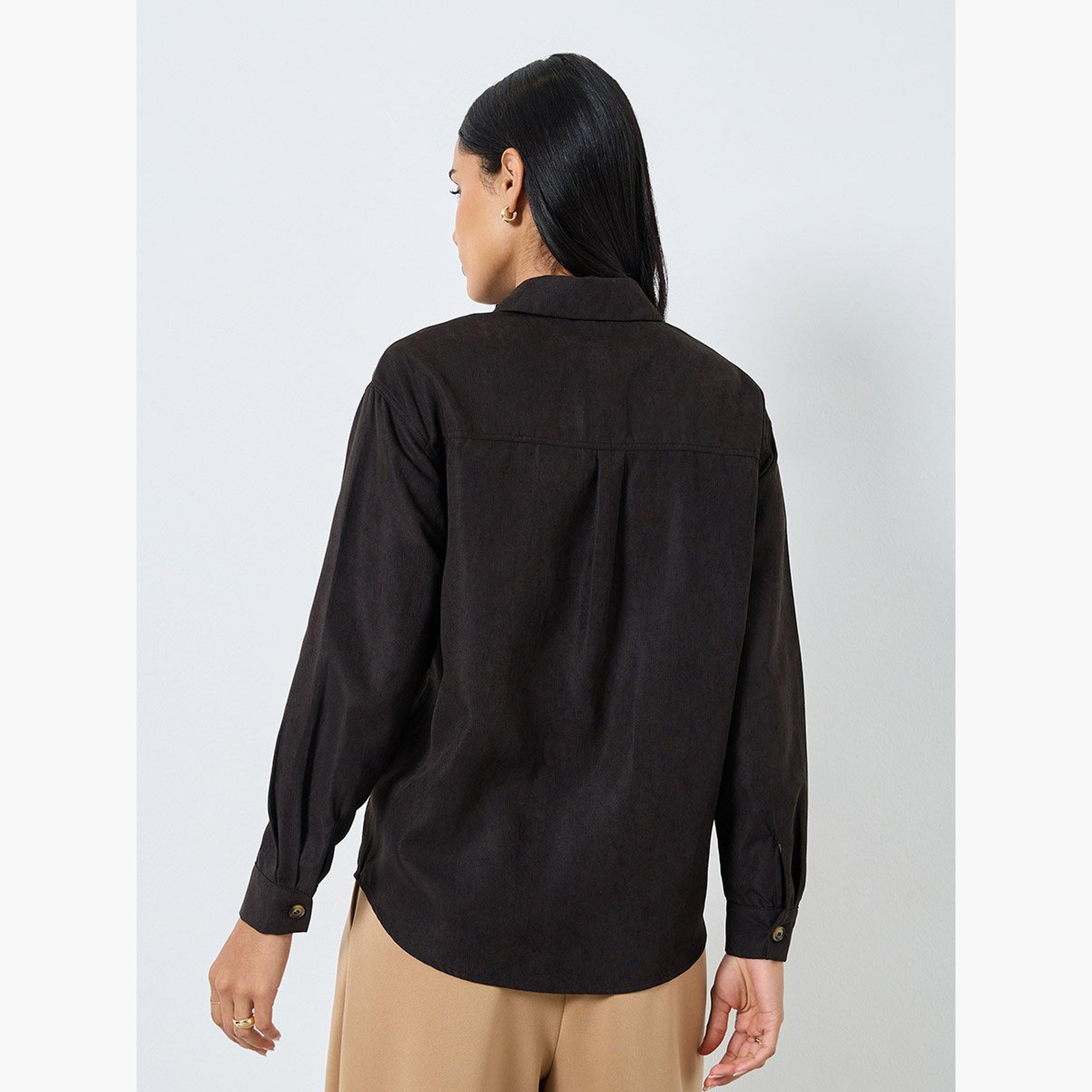 ستايلي - قميص أسود مقاس كبير مع تفاصيل شارة-women-clothing-shirtsandblouses-shirts-image-5