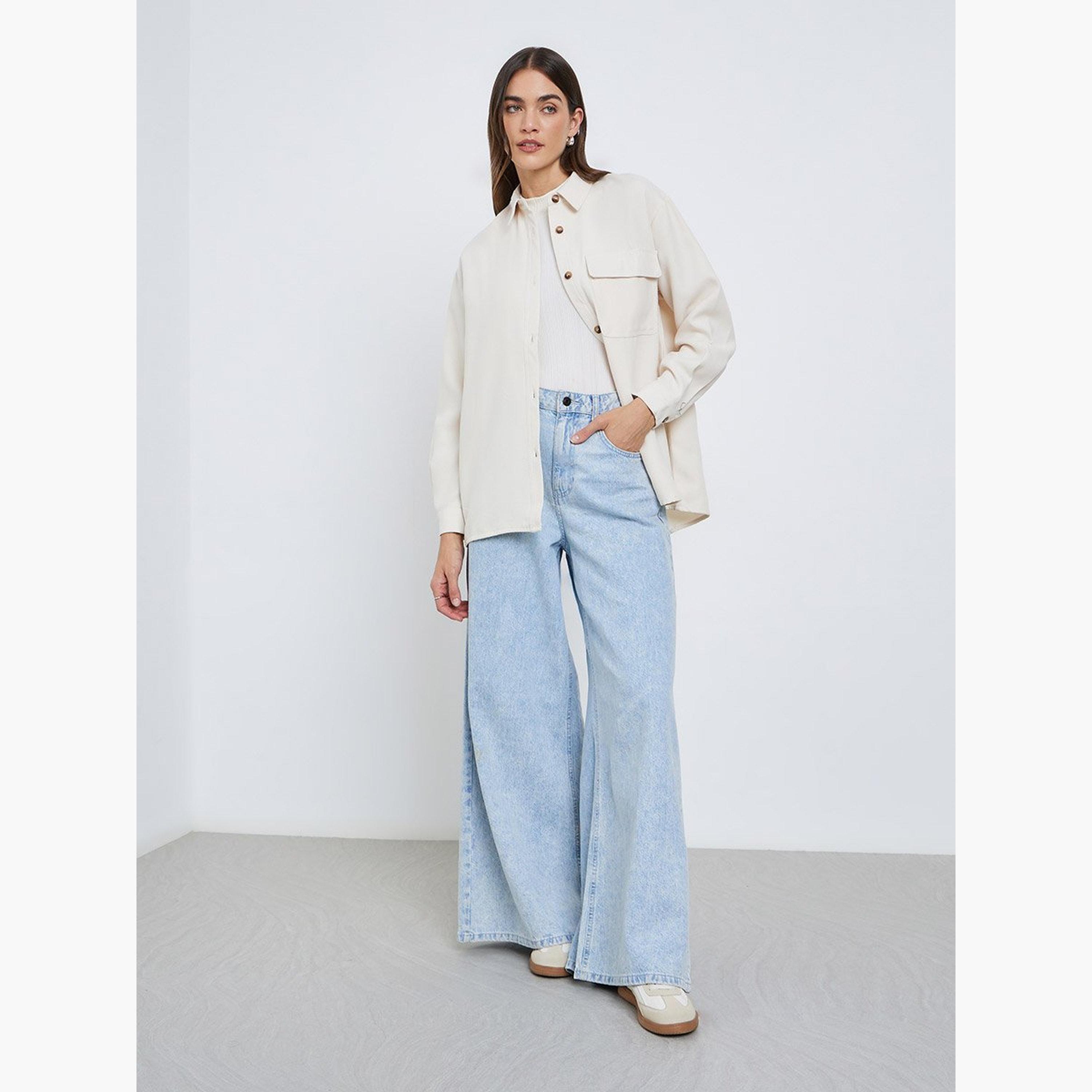 Styli Cream Long Sleeve Shirt with Pocket-women-clothing-shirtsandblouses-shirts-image-2