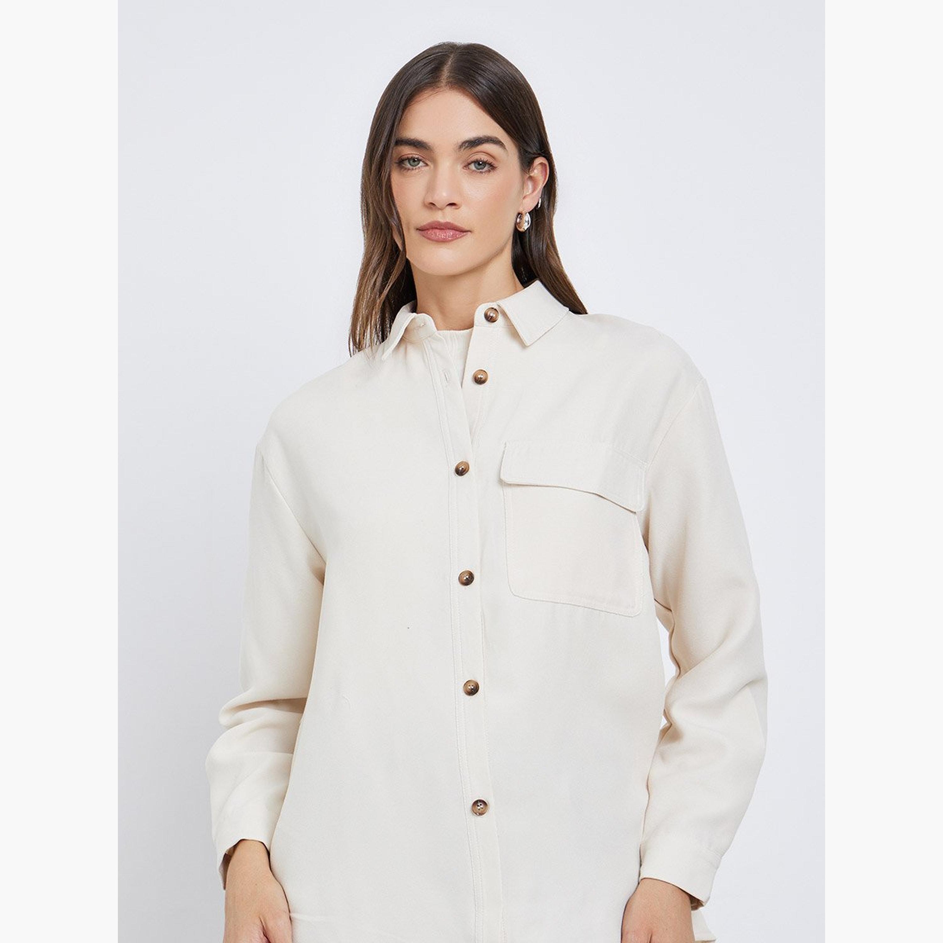 ستايلي - قميص كريمي بأكمام طويلة وجيب-women-clothing-shirtsandblouses-shirts-image-3