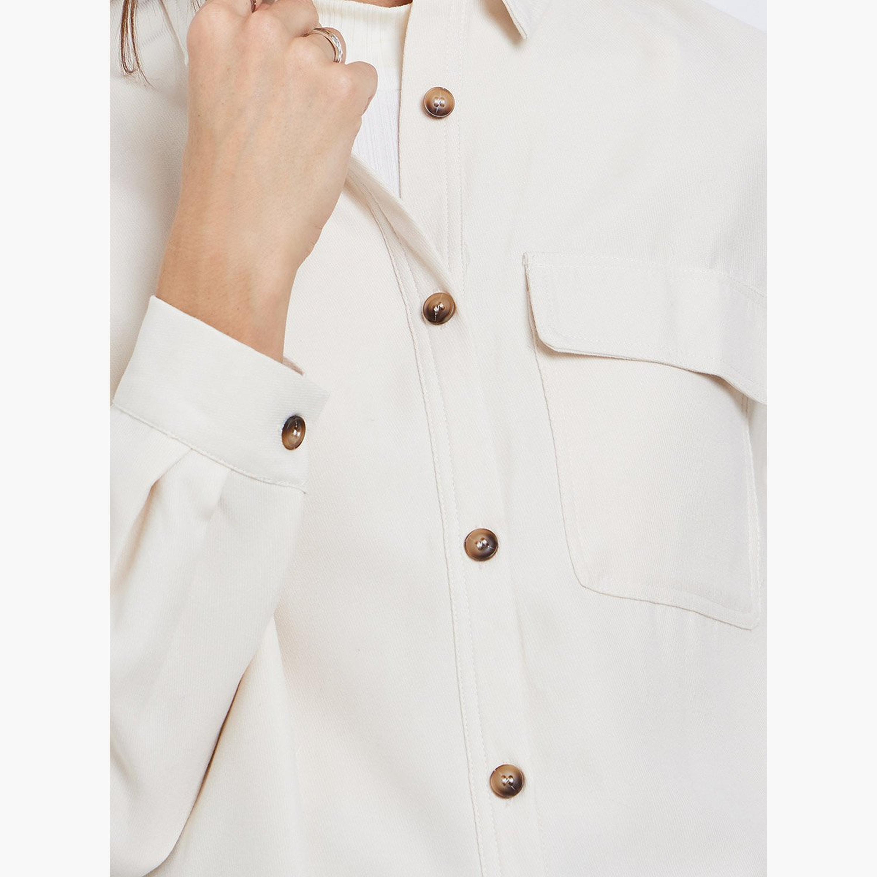 ستايلي - قميص كريمي بأكمام طويلة وجيب-women-clothing-shirtsandblouses-shirts-image-4