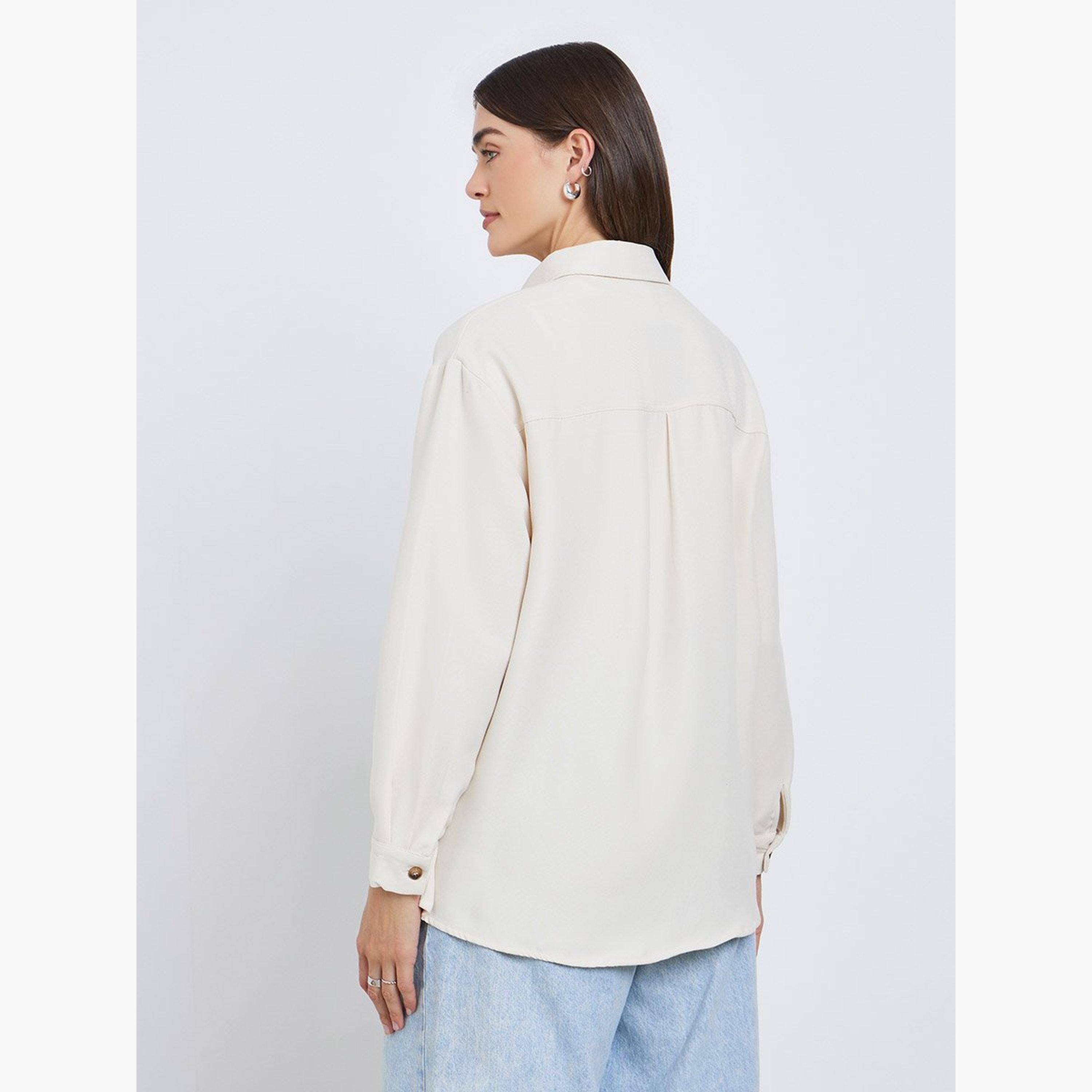 ستايلي - قميص كريمي بأكمام طويلة وجيب-women-clothing-shirtsandblouses-shirts-image-5