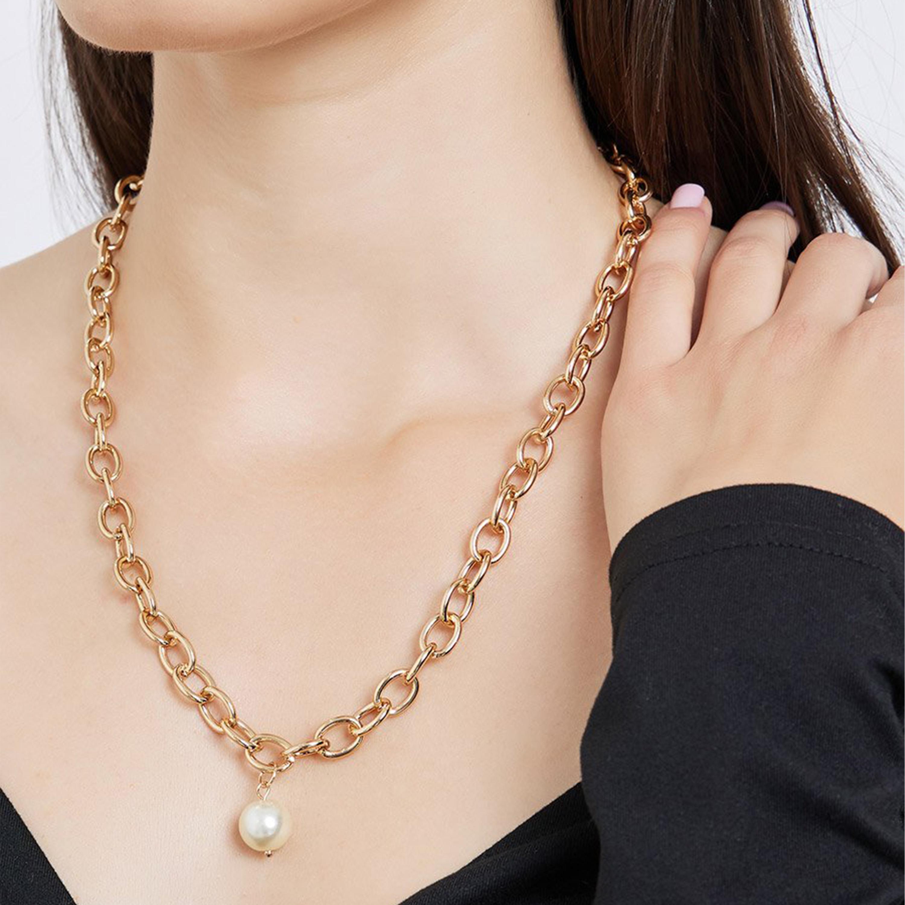 Styli Gold Chain Necklace with Pearl Pendant-women-watchesandjewellery-jewellery-necklacesandpendants-image-2
