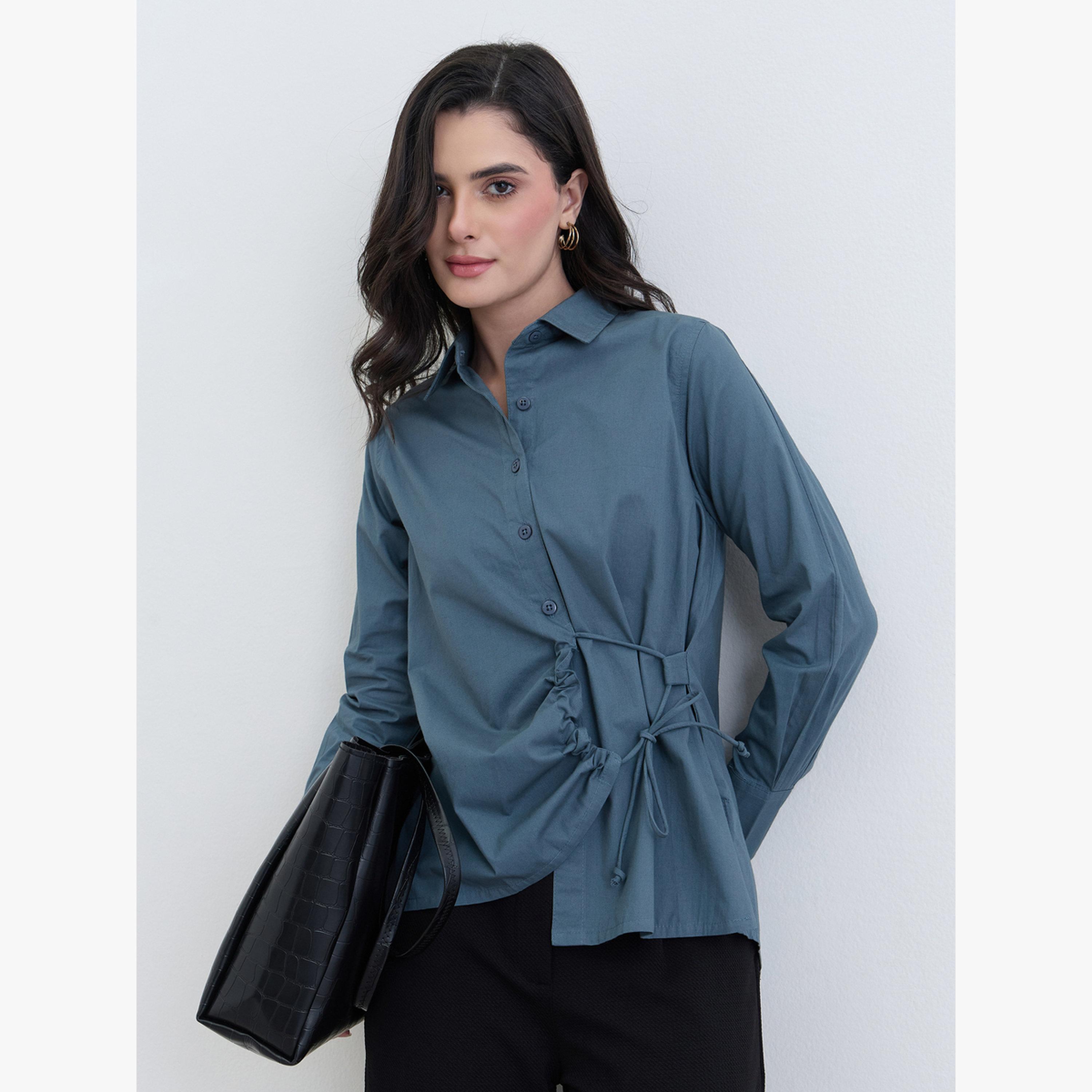 بلوزة قطن بأكمام طويلة ورباط خصر-women-clothing-shirtsandblouses-blouses-image-1