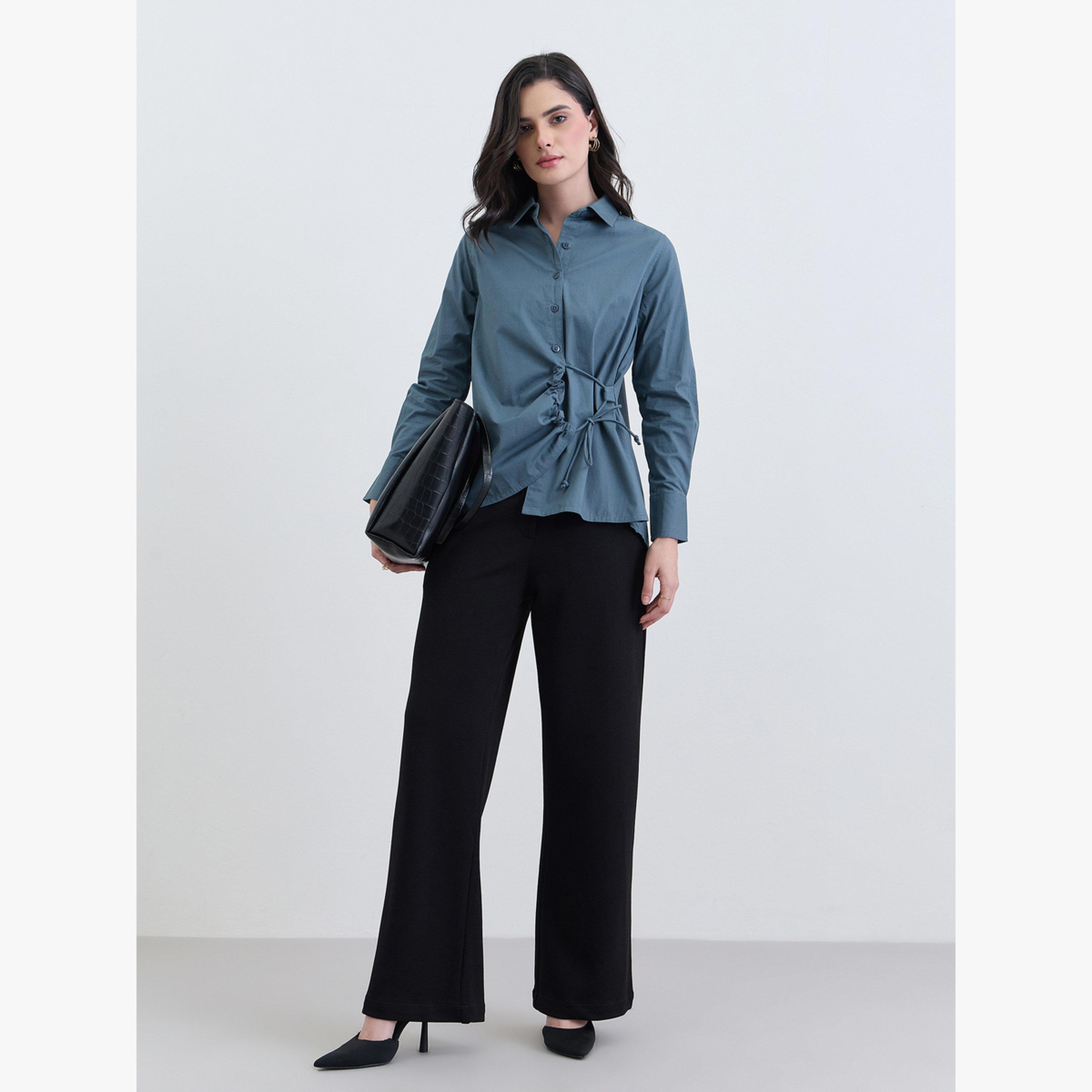 بلوزة قطن بأكمام طويلة ورباط خصر-women-clothing-shirtsandblouses-blouses-image-2