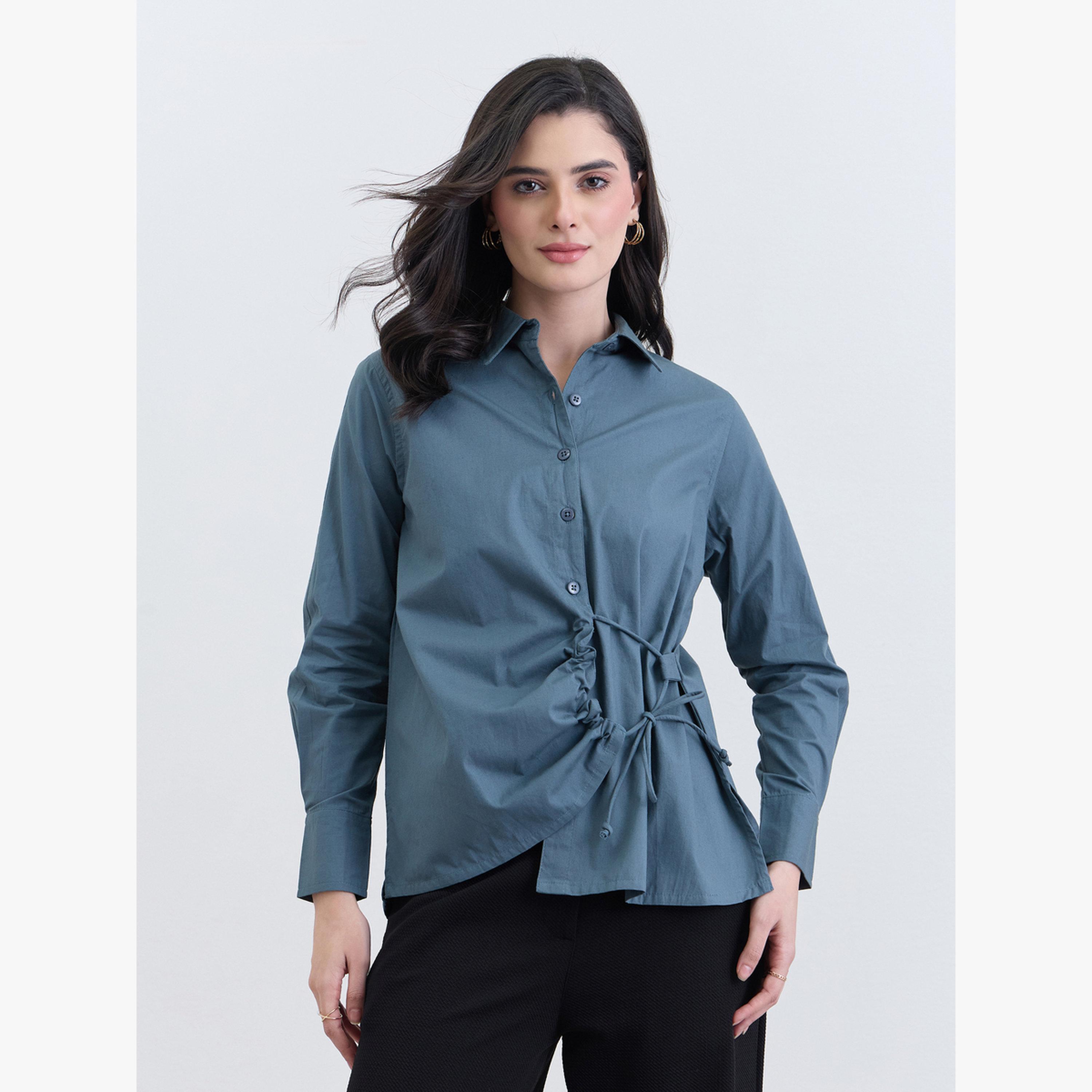 بلوزة قطن بأكمام طويلة ورباط خصر-women-clothing-shirtsandblouses-blouses-image-3