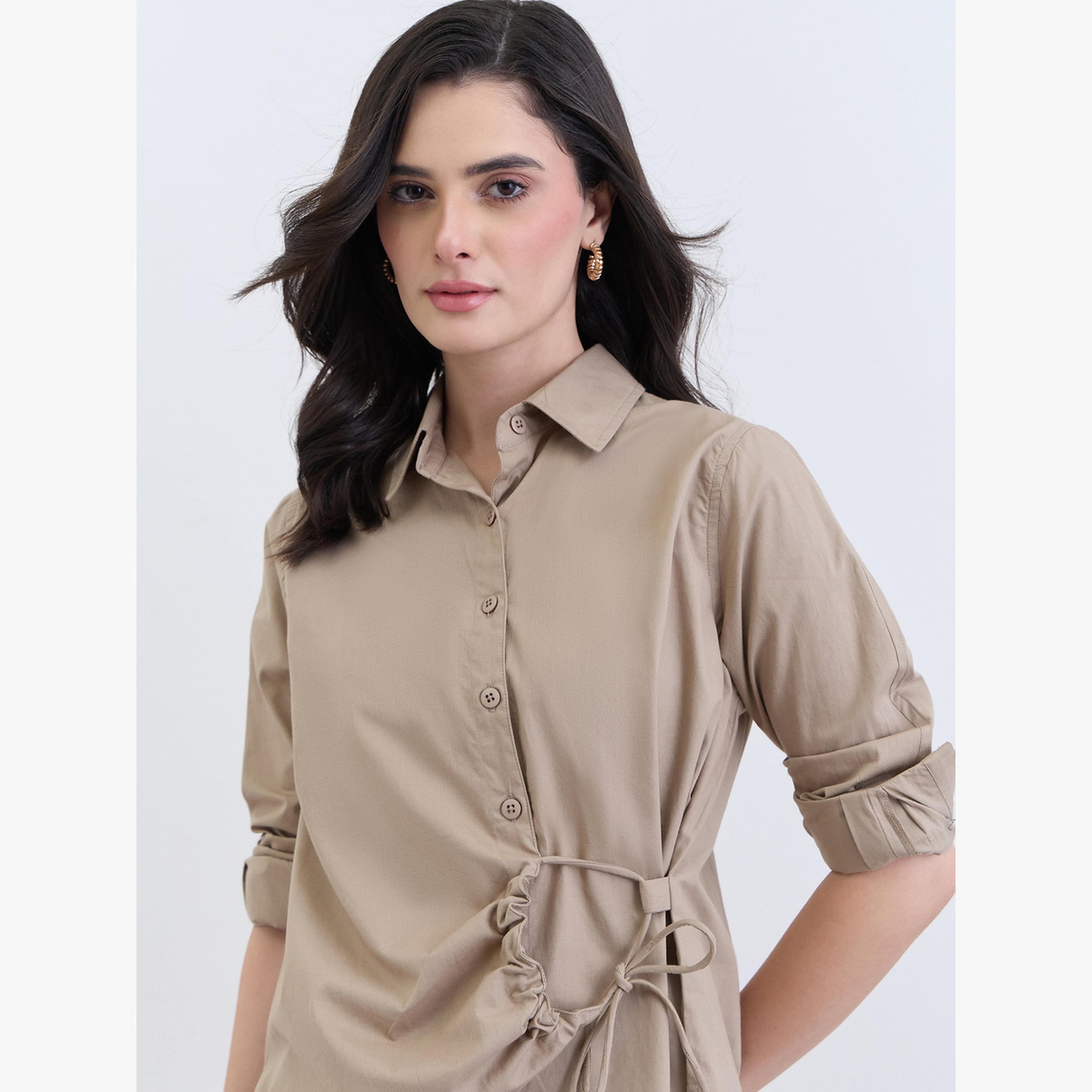 بلوزة قطن بأكمام طويلة ورباط خصر-women-clothing-shirtsandblouses-blouses-image-4