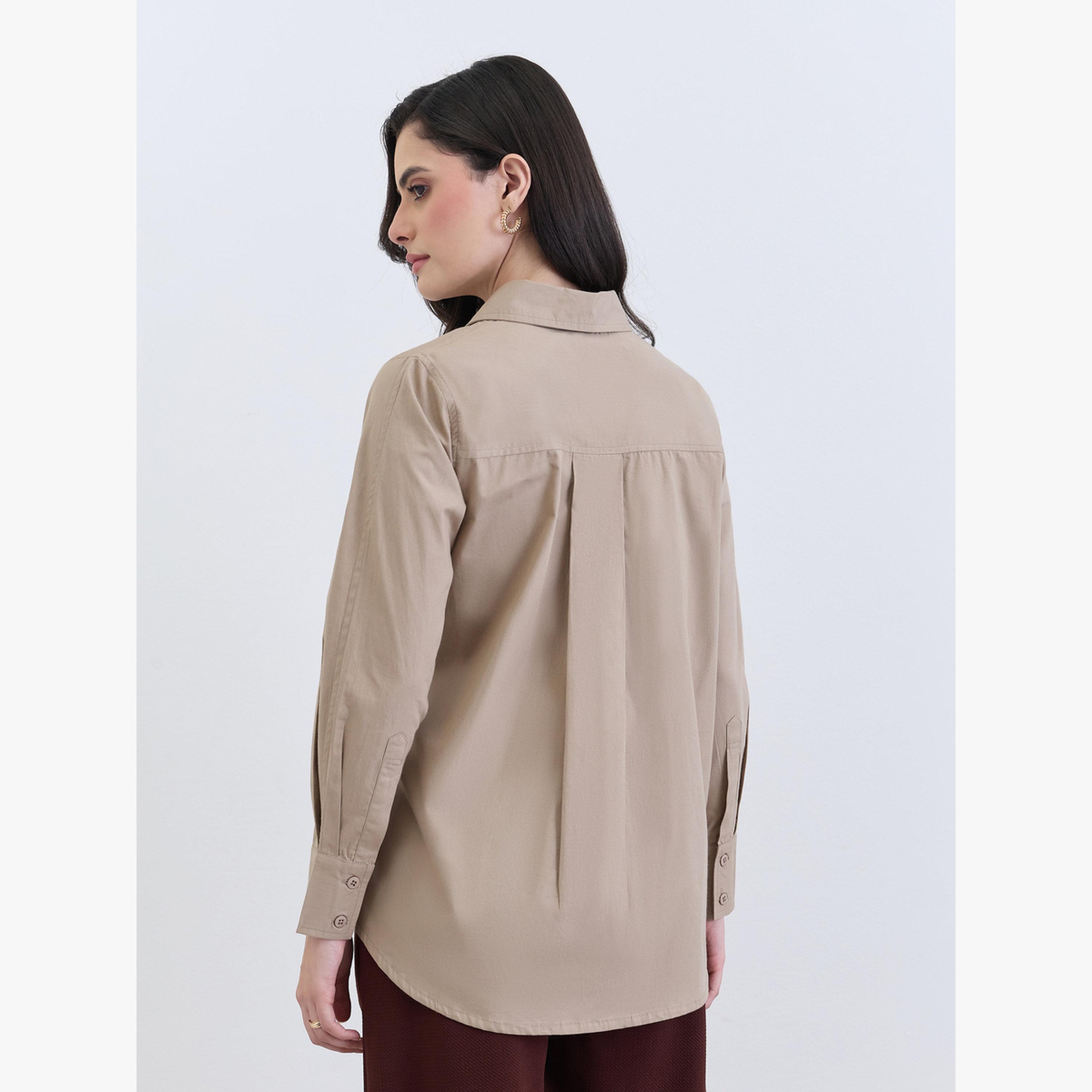 بلوزة قطن بأكمام طويلة ورباط خصر-women-clothing-shirtsandblouses-blouses-image-5