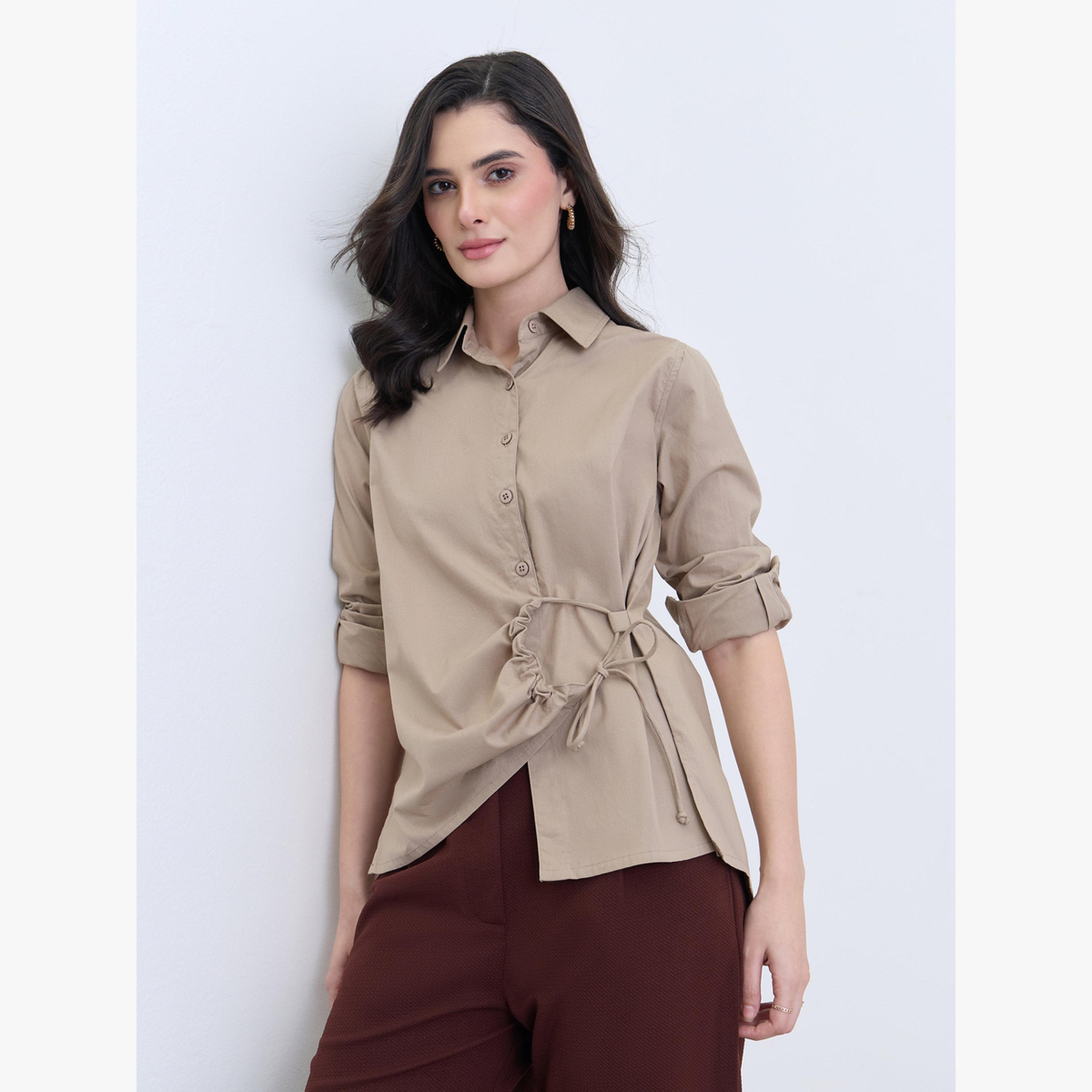 بلوزة قطن بأكمام طويلة ورباط خصر-women-clothing-shirtsandblouses-blouses-image-6