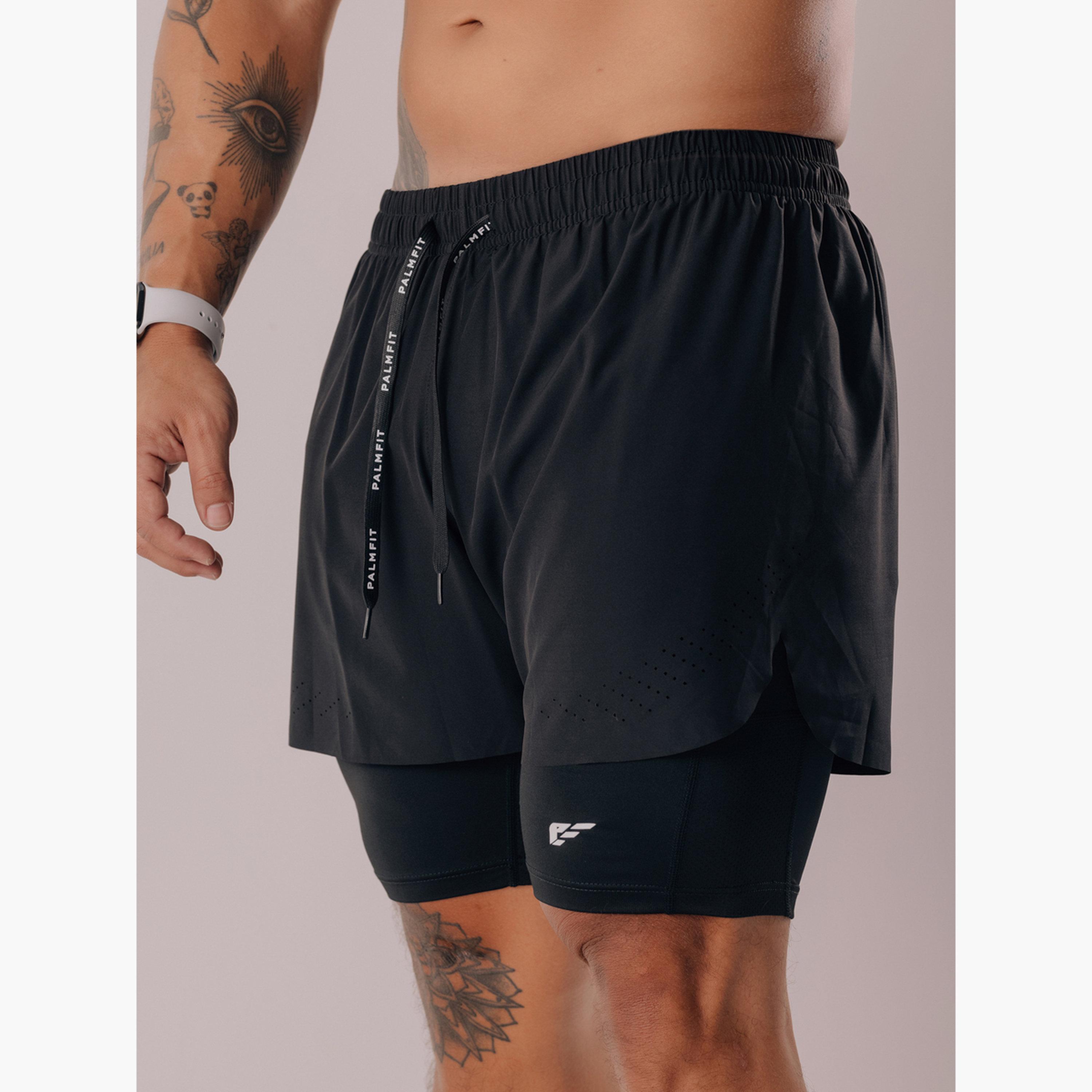 بلام فيت × ستايلي - شورت تدريب 2 في 1 باللون الأسود للرجال-men-clothing-bottoms-shorts-image-1