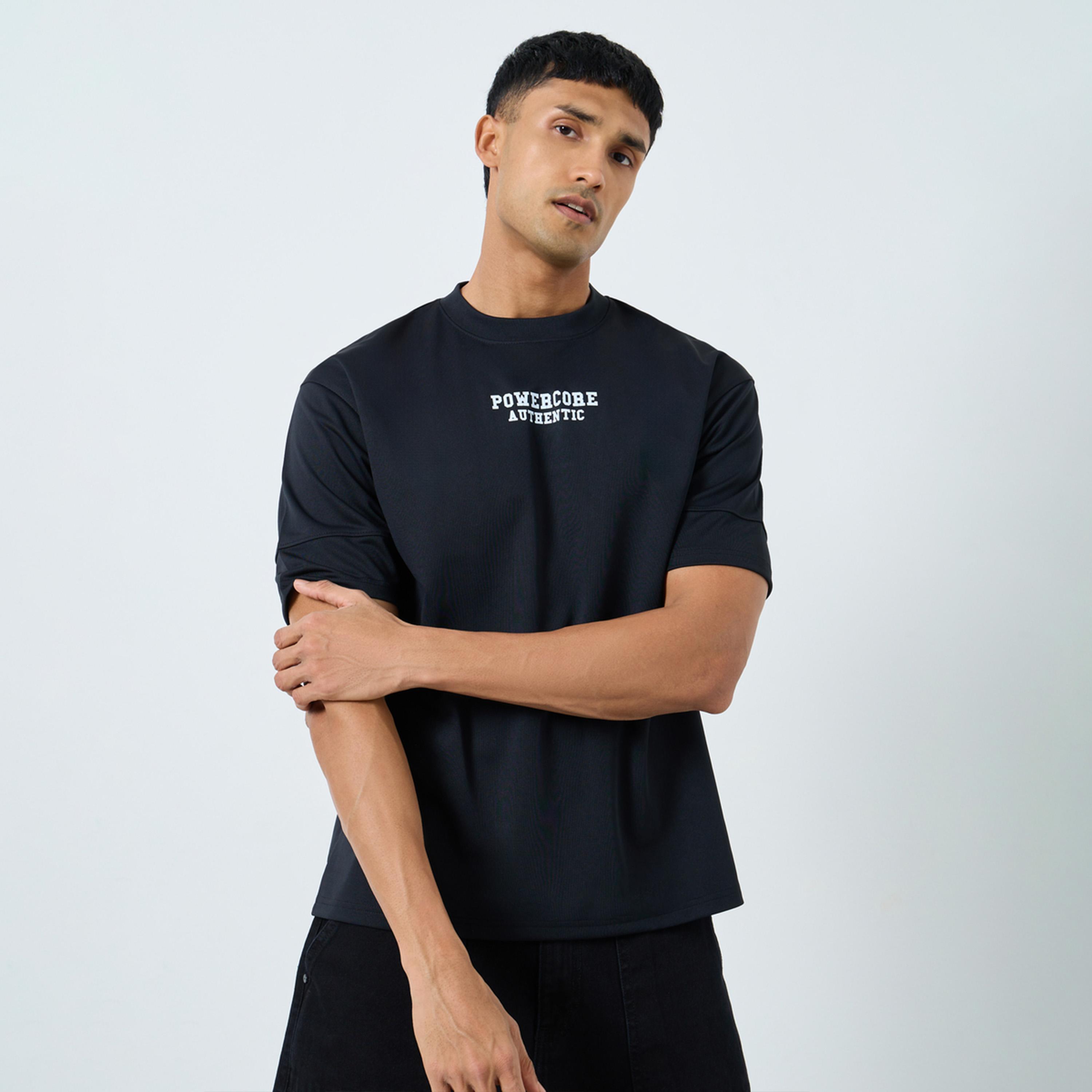 Styli Black Oversized Slogan Print T-Shirt-men-clothing-sportswearandactivewear-tshirtsandpolos-image-1