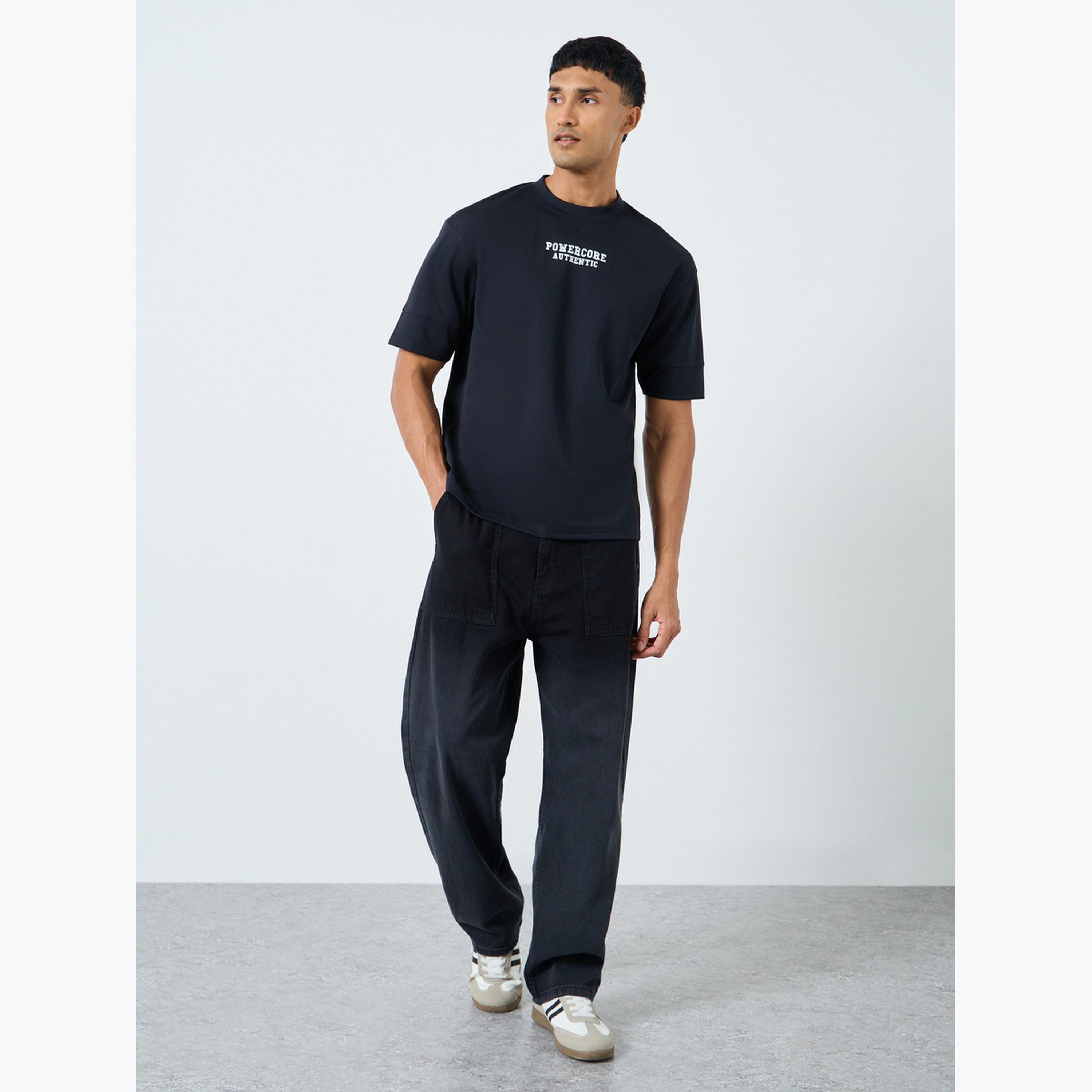 Styli Black Oversized Slogan Print T-Shirt-men-clothing-sportswearandactivewear-tshirtsandpolos-image-2