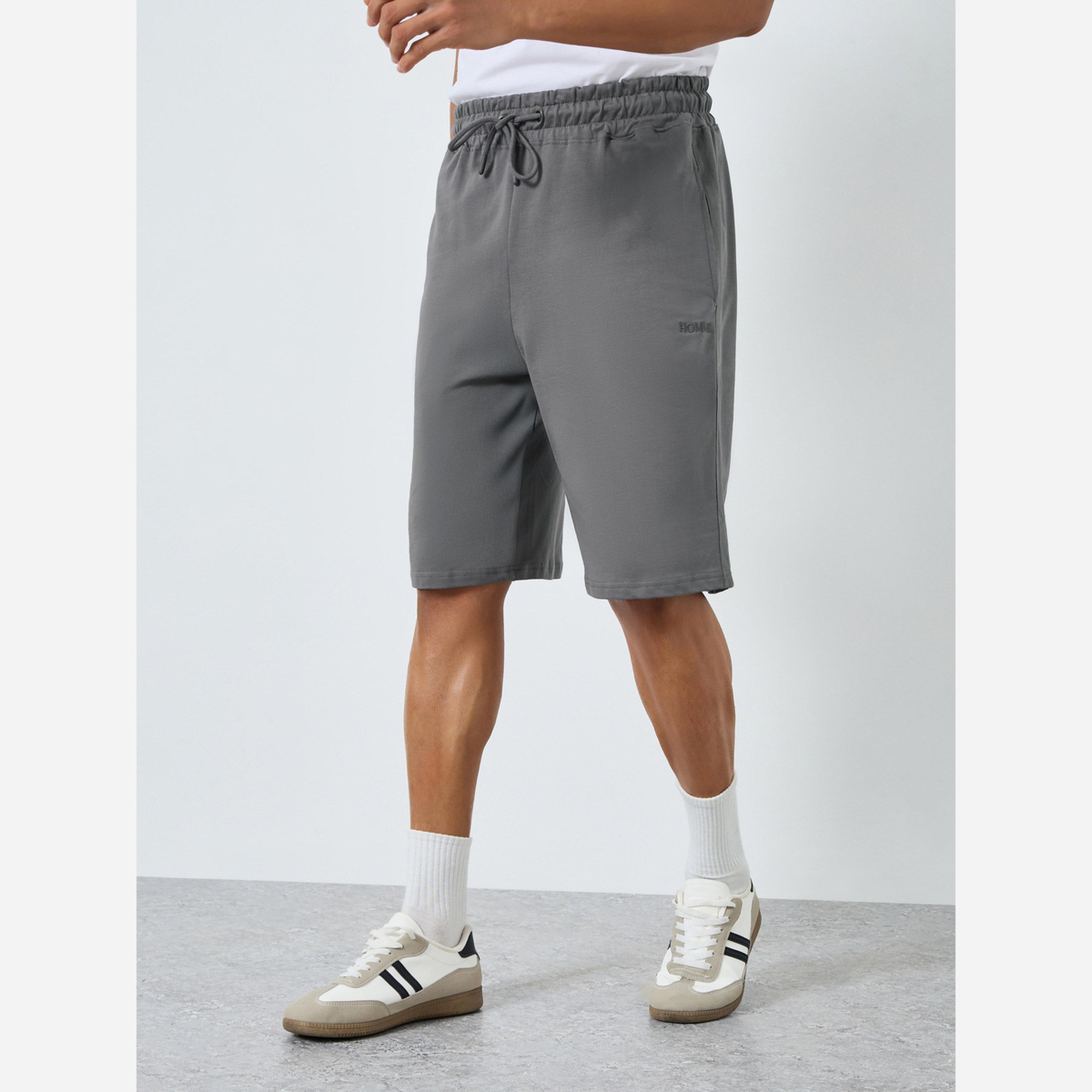 Styli Men Grey Terry Shorts with Drawstring-sports-men-clothing-bottoms-shorts-image-1